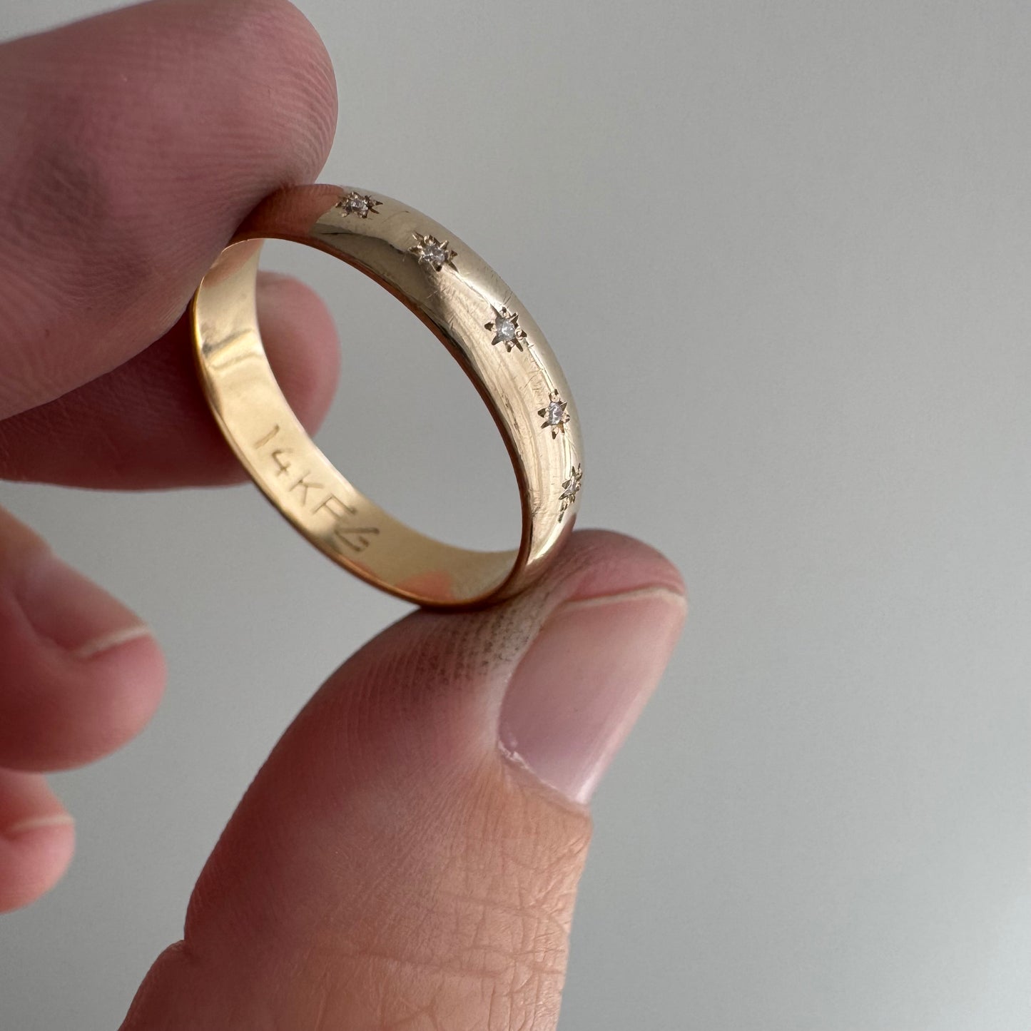 reimagined V I N T A G E // star story / 14k 4.1mm wide band with five new star-set diamonds / size 7 to 7.75