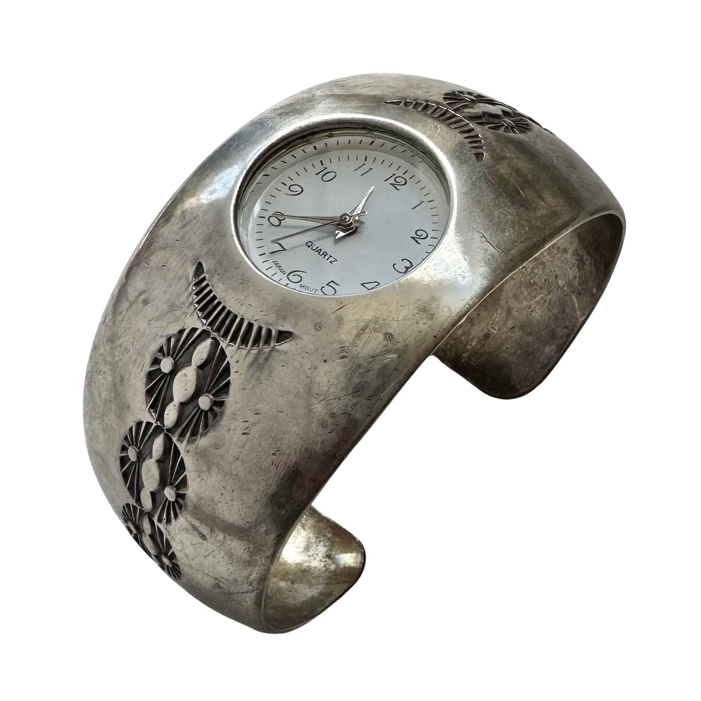 V I N T A G E // symbols of time / sterling silver cuff bracelet watch / 6.25", 49.7g