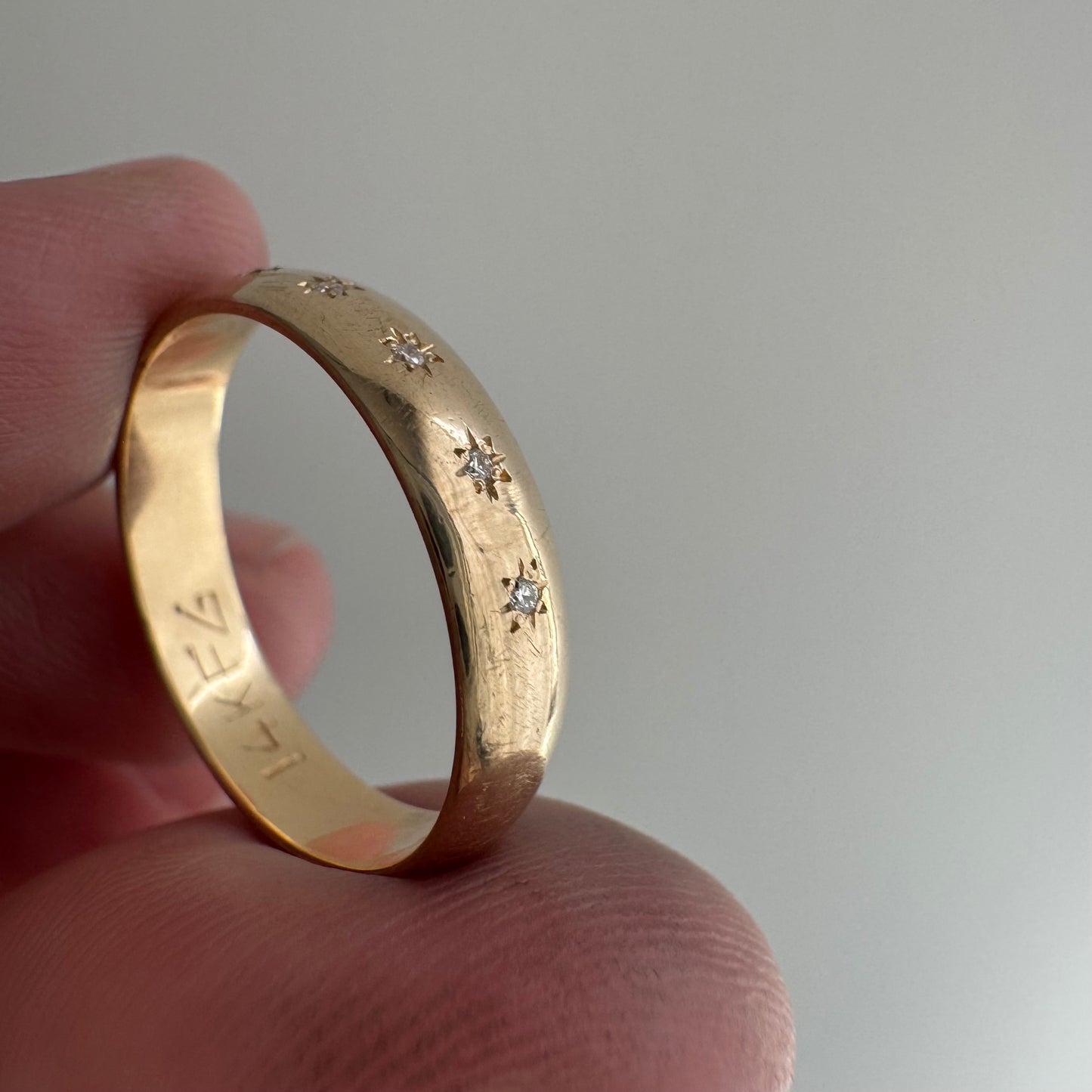 reimagined V I N T A G E // star story / 14k 4.1mm wide band with five new star-set diamonds / size 7 to 7.75