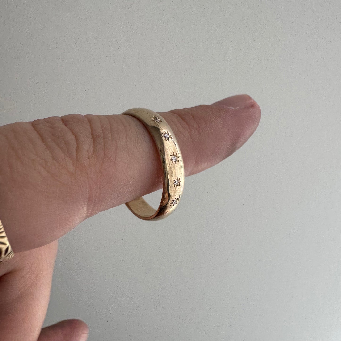 reimagined V I N T A G E // star story / 14k 4.1mm wide band with five new star-set diamonds / size 7 to 7.75