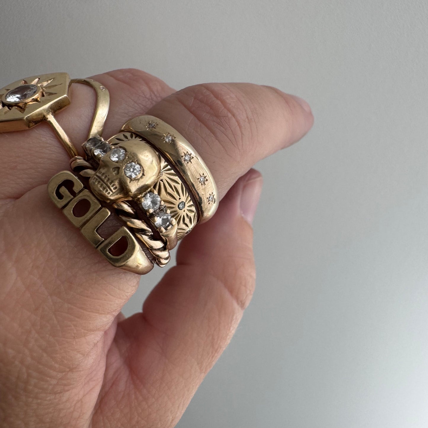 reimagined V I N T A G E // star story / 14k 4.1mm wide band with five new star-set diamonds / size 7 to 7.75