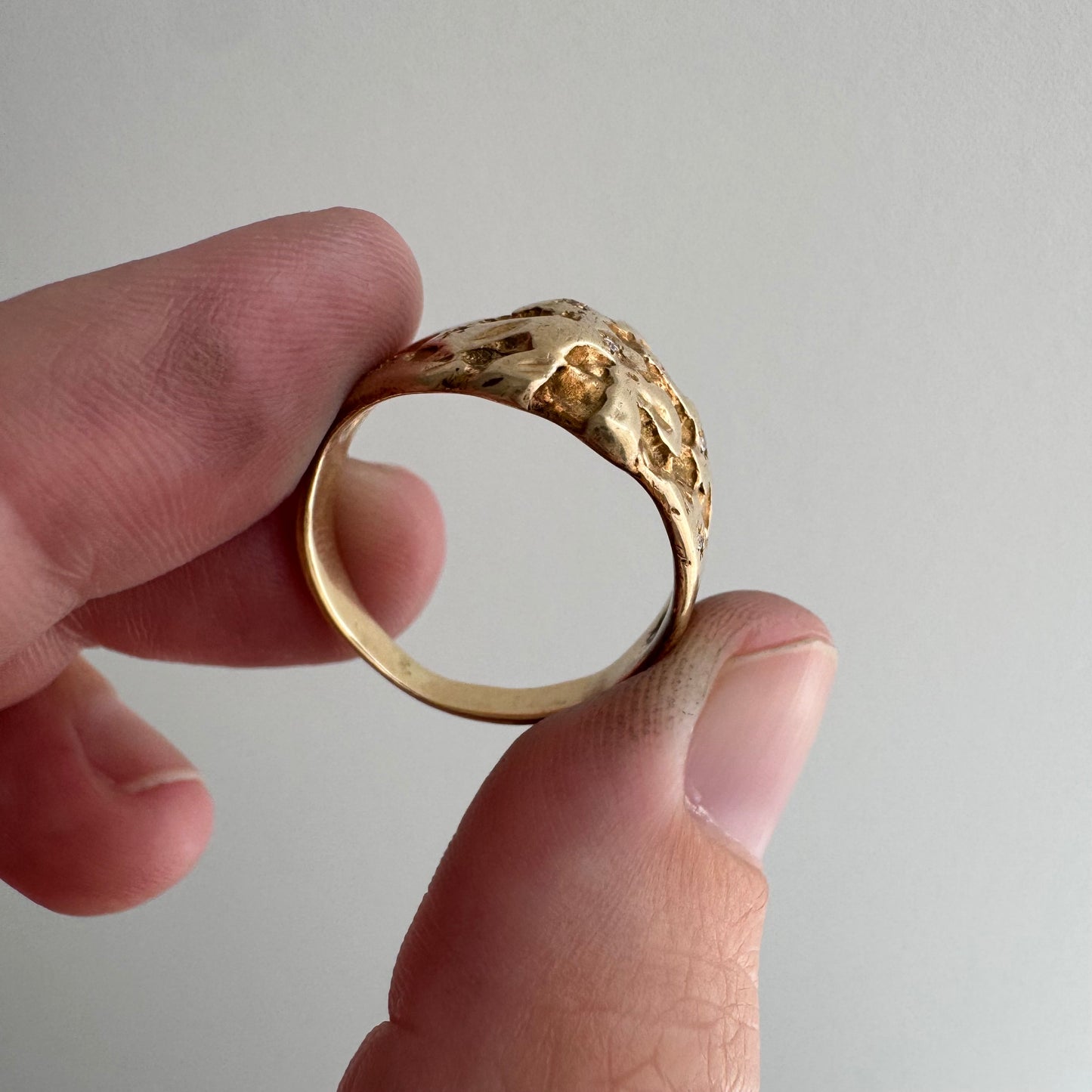 reimagined V I N T A G E // star story / 10k tapered nugget style domed band with six new star-set diamonds / size 7.75