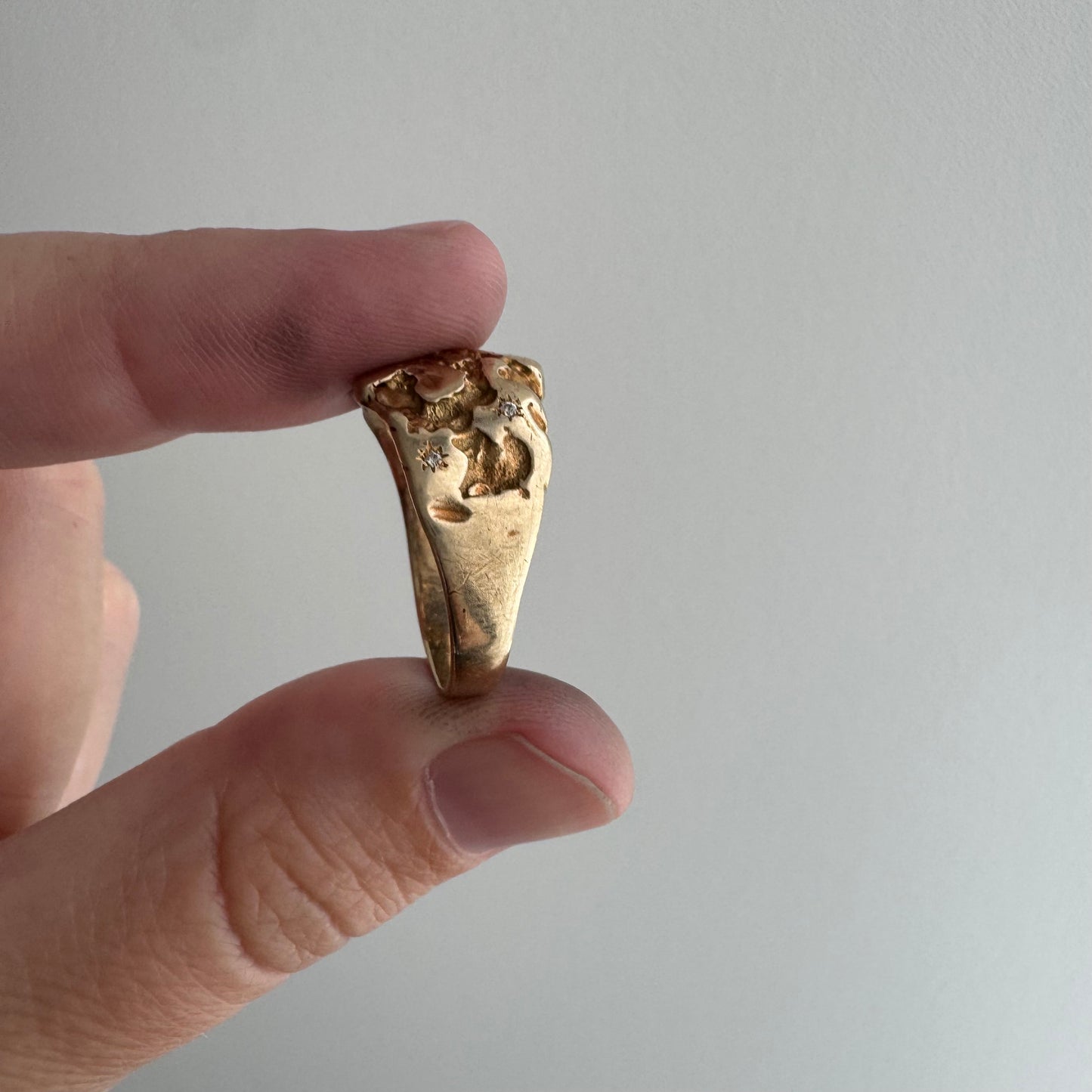 reimagined V I N T A G E // star story / 10k tapered nugget style domed band with six new star-set diamonds / size 7.75