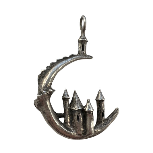 V I N T A G E // dream village / sterling silver castle city on a crescent moon / a pendant