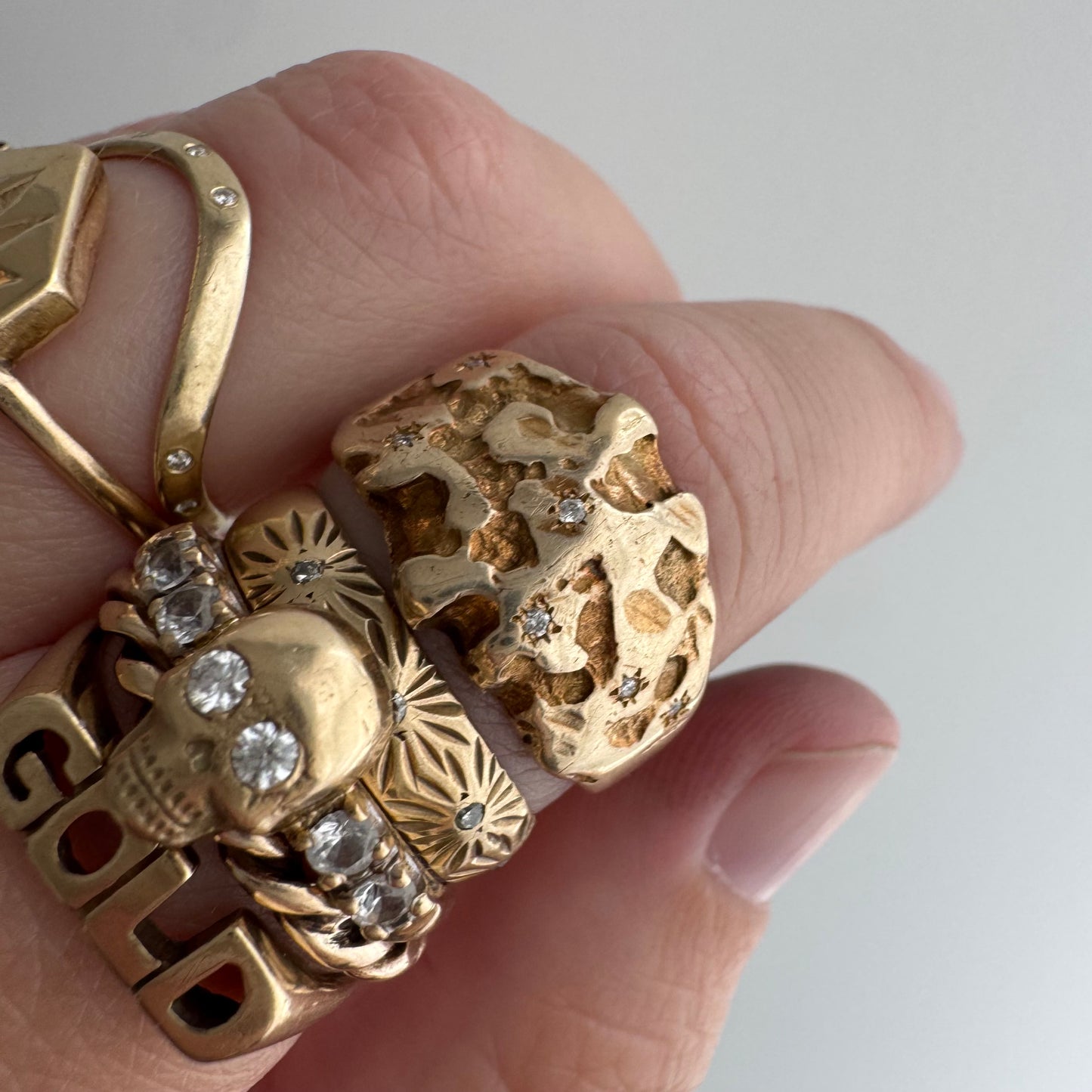 reimagined V I N T A G E // star story / 10k tapered nugget style domed band with six new star-set diamonds / size 7.75