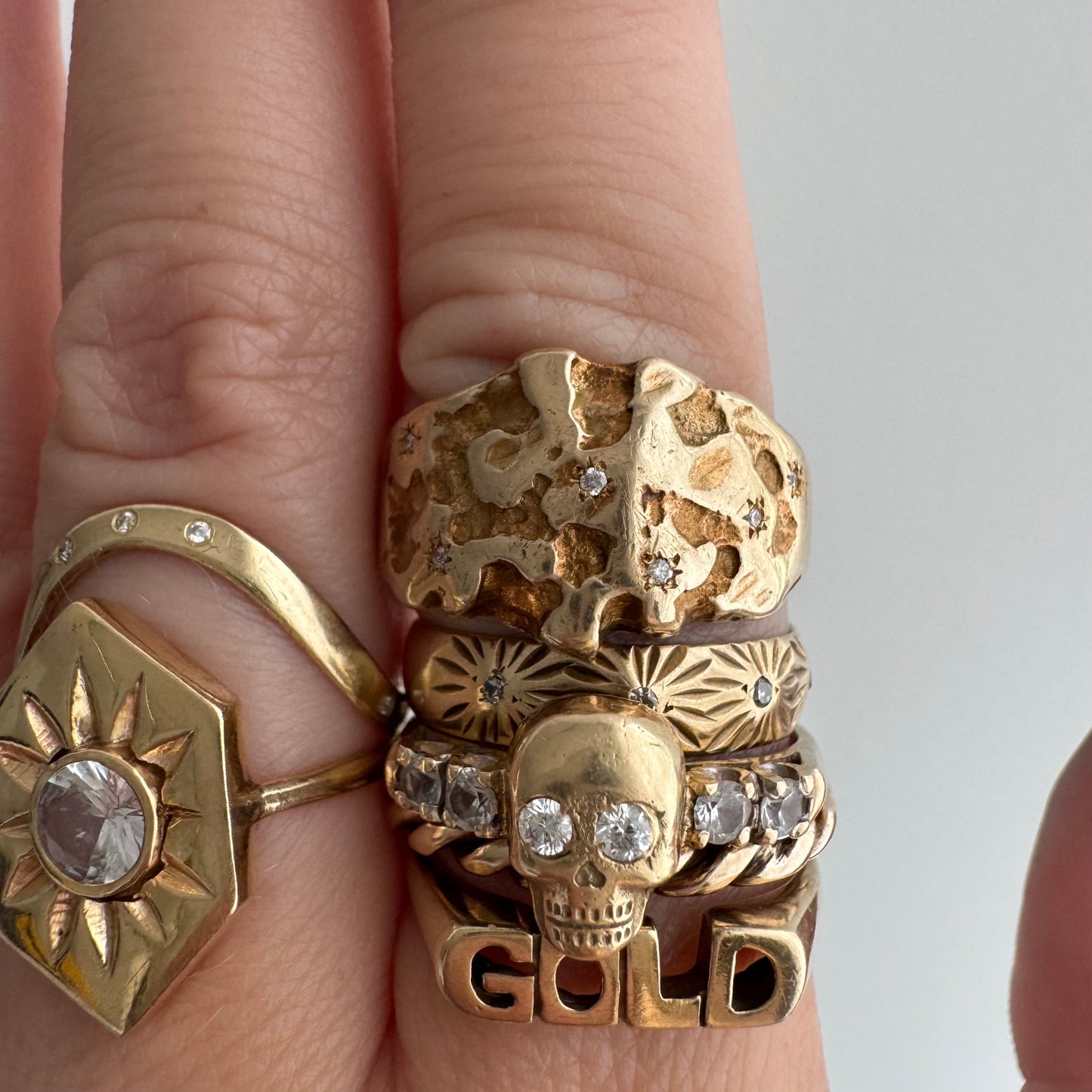 reimagined V I N T A G E // star story / 10k tapered nugget style domed band with six new star-set diamonds / size 7.75