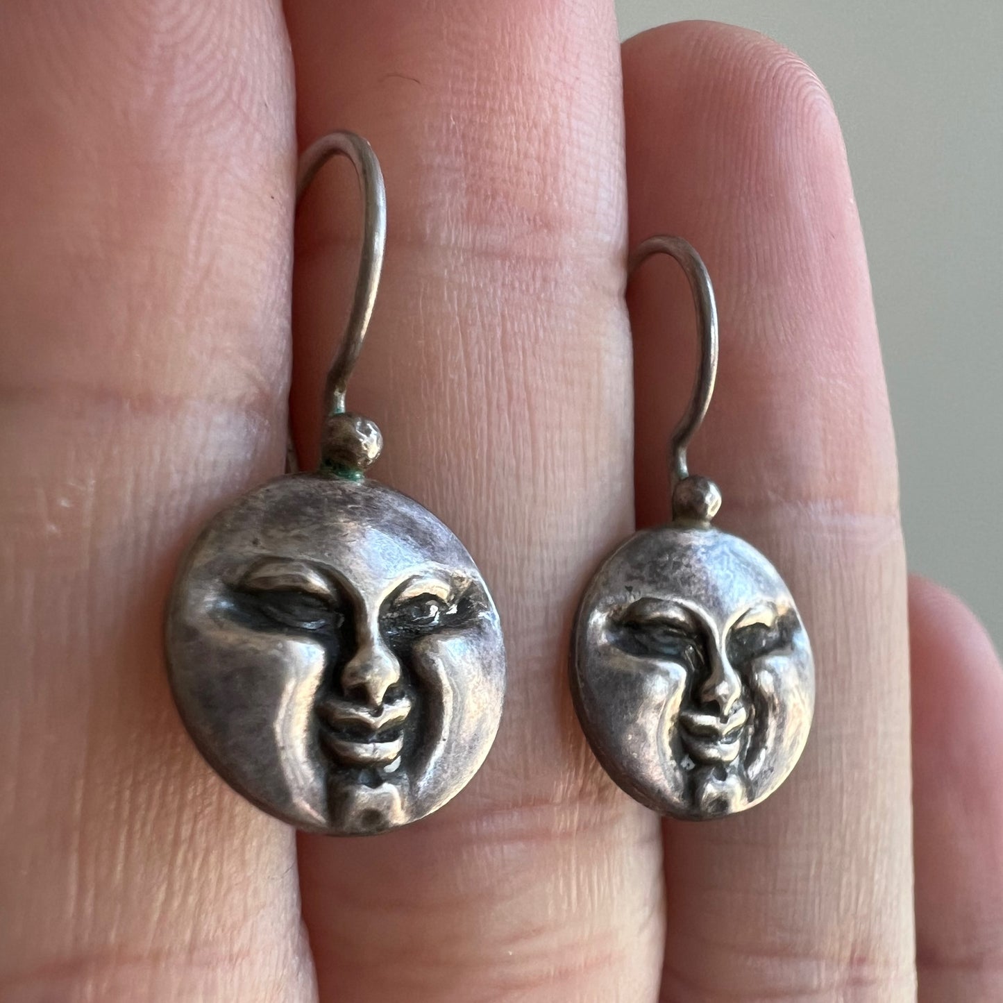 V I N T A G E // pensive moons / sterling silver slightly grumpy moon faces / earrings