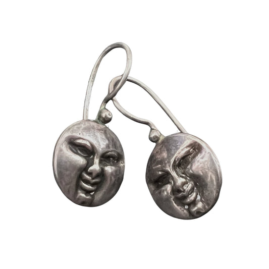 V I N T A G E // pensive moons / sterling silver slightly grumpy moon faces / earrings
