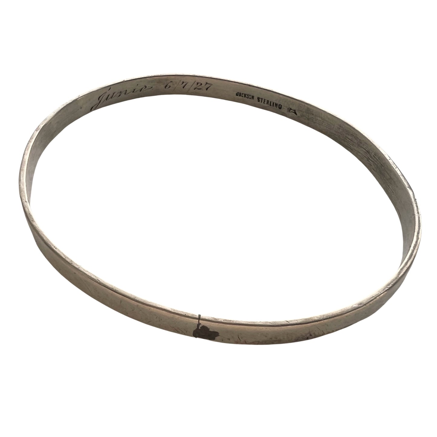 V I N T A G E // Junie's bangle / sterling silver simple oval bangle with 1927 engraving / 7.25"