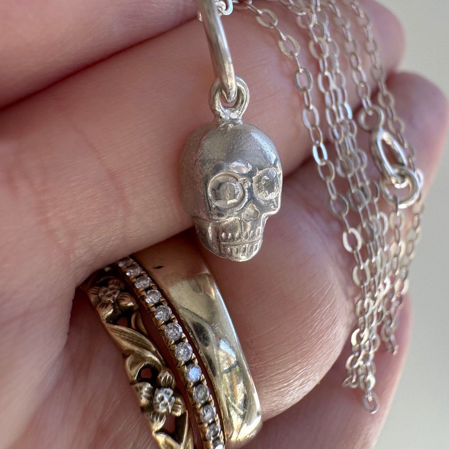 N E W // memento mori grin / sterling silver dainty skull necklace / 18"