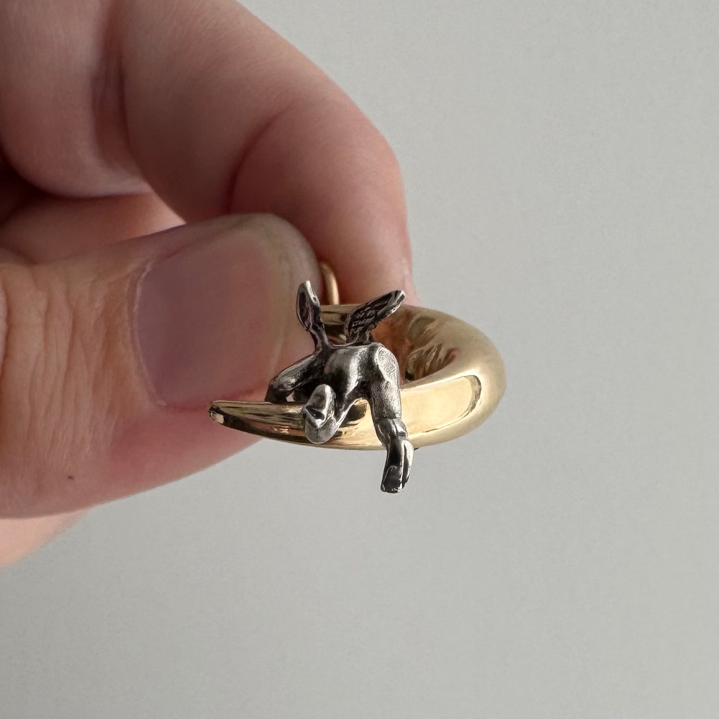 V I N T A G E // celestial perspectives / 14k and sterling silver crescent moon face and angel / a pendant