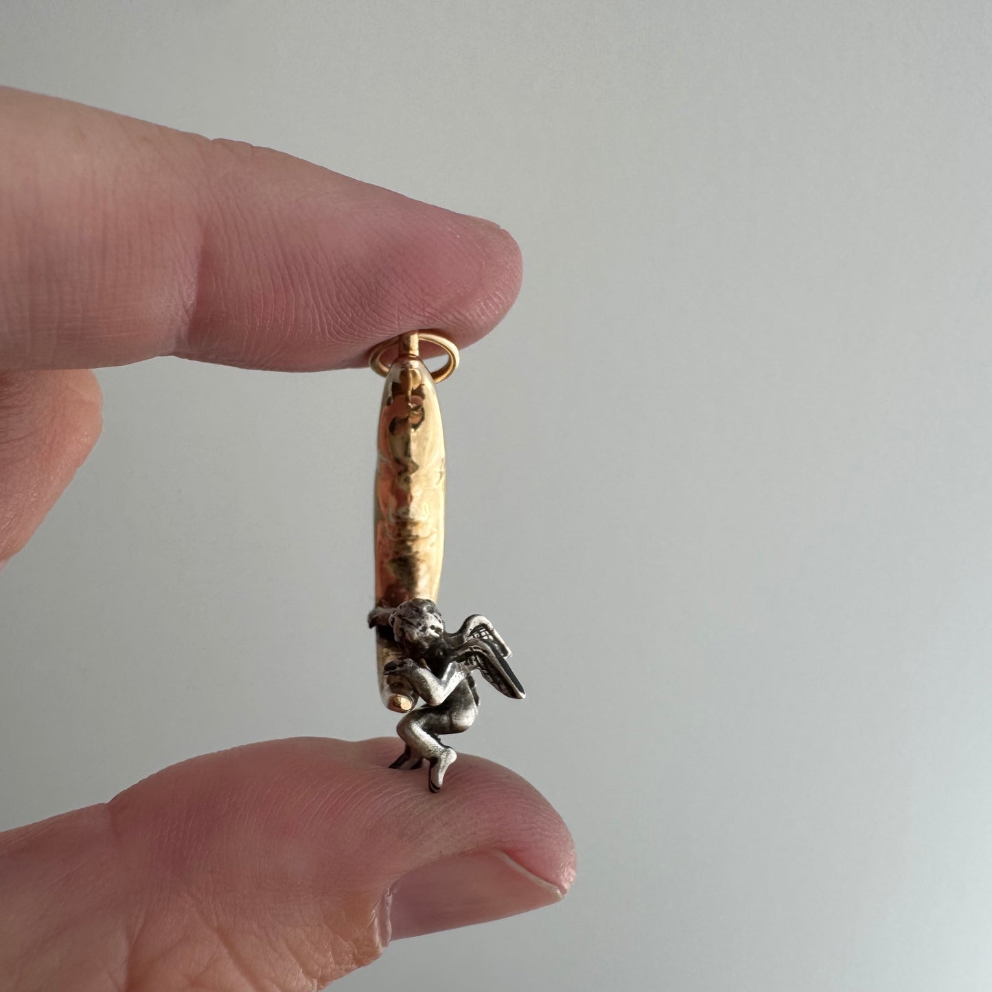 V I N T A G E // celestial perspectives / 14k and sterling silver crescent moon face and angel / a pendant