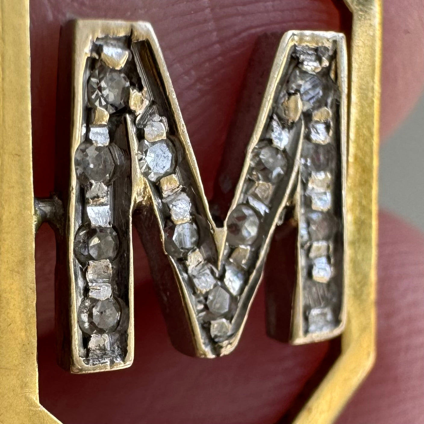 V I N T A G E // magnificent M / 18k and diamond M initial / a charm or pendant