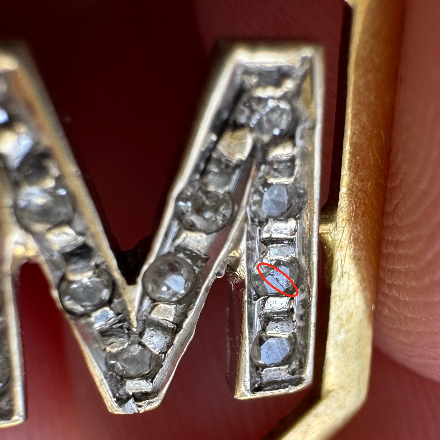 V I N T A G E // magnificent M / 18k and diamond M initial / a charm or pendant