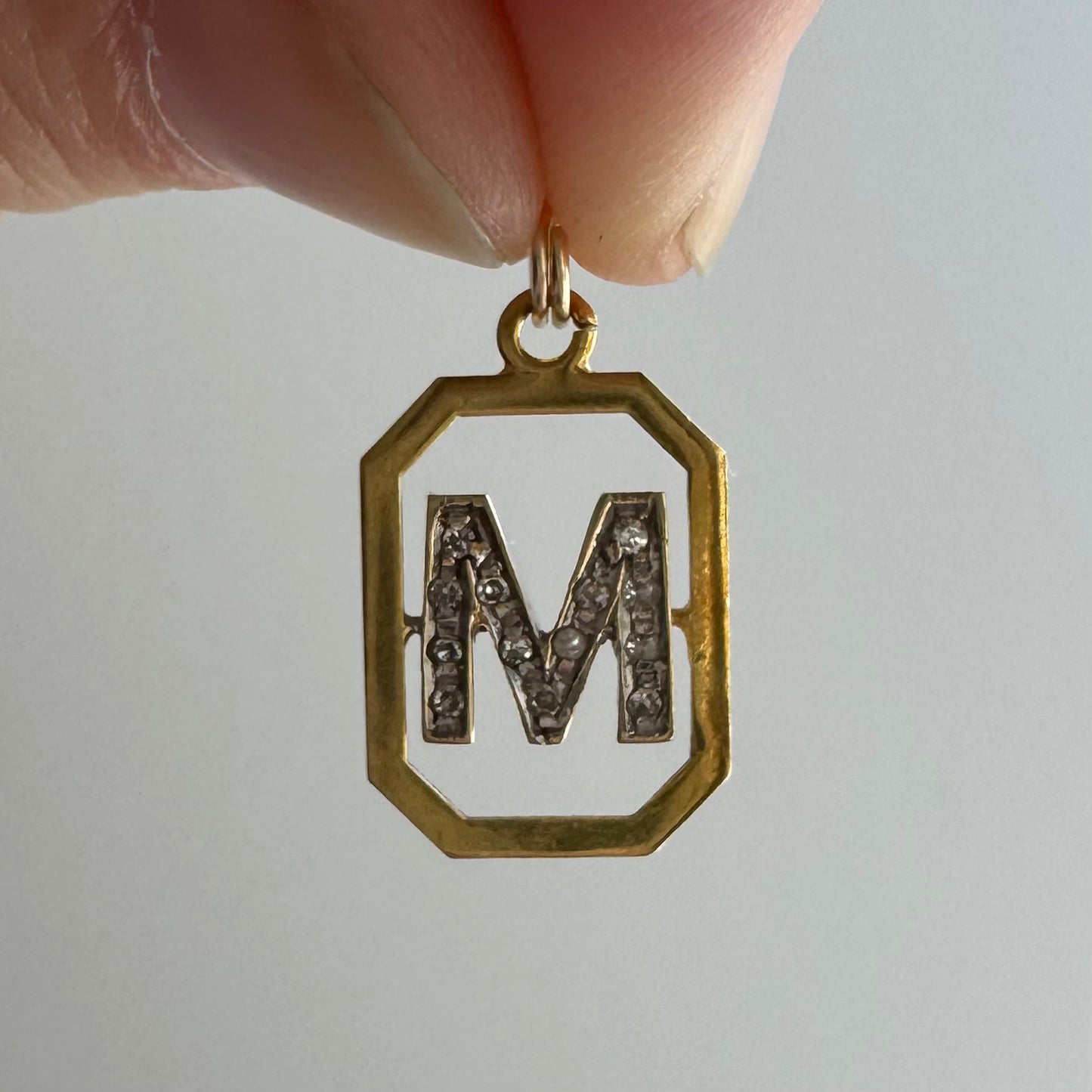V I N T A G E // magnificent M / 18k and diamond M initial / a charm or pendant