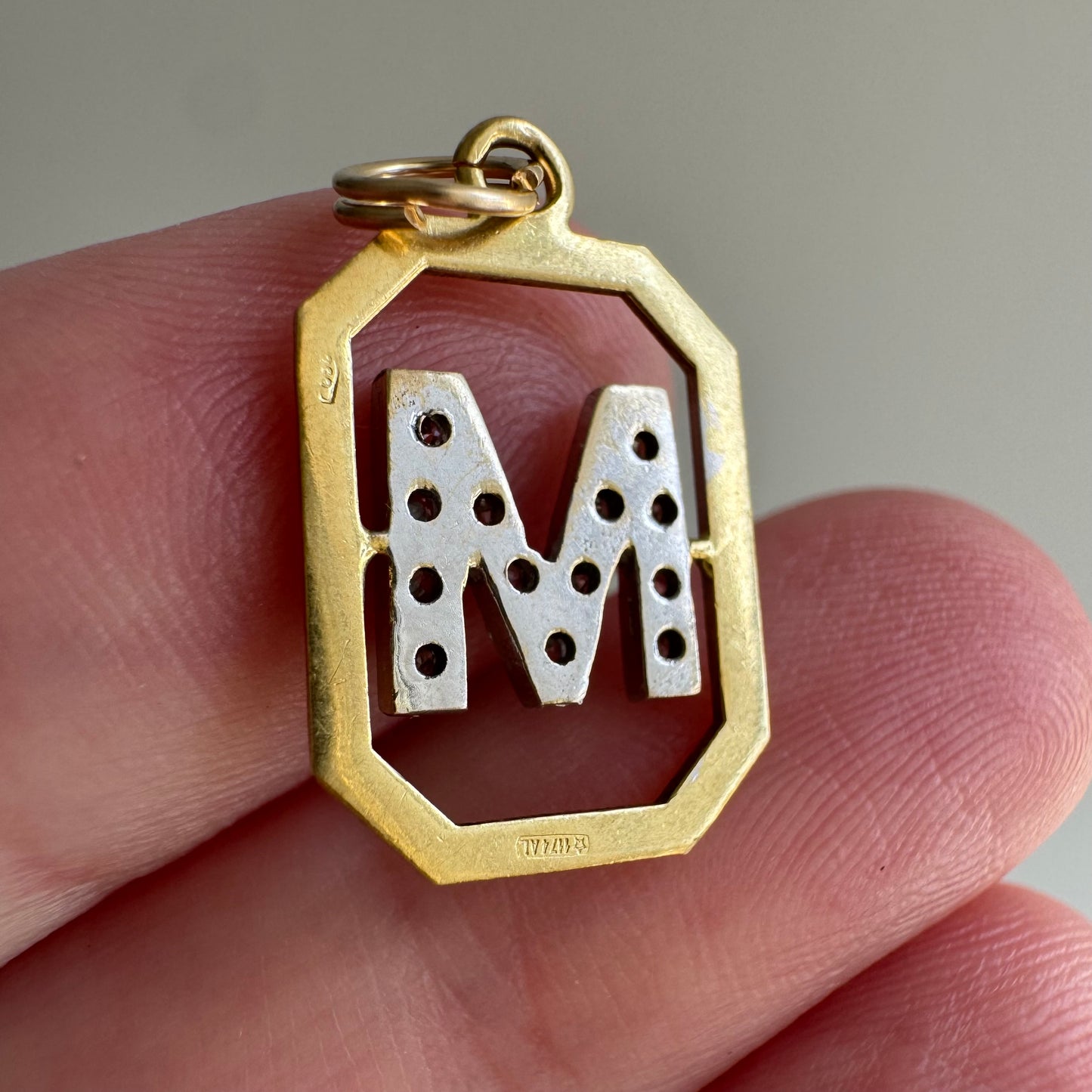 V I N T A G E // magnificent M / 18k and diamond M initial / a charm or pendant