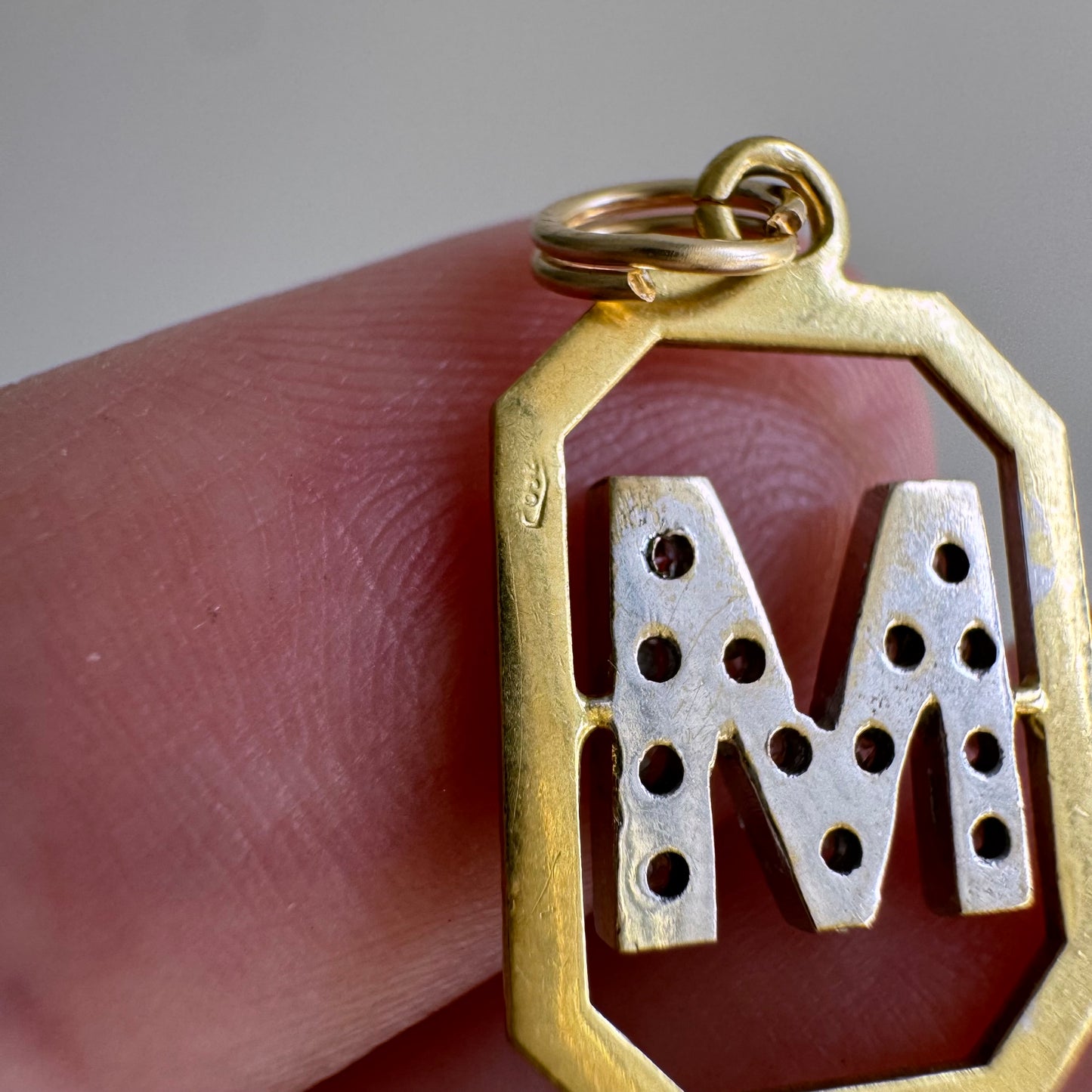 V I N T A G E // magnificent M / 18k and diamond M initial / a charm or pendant
