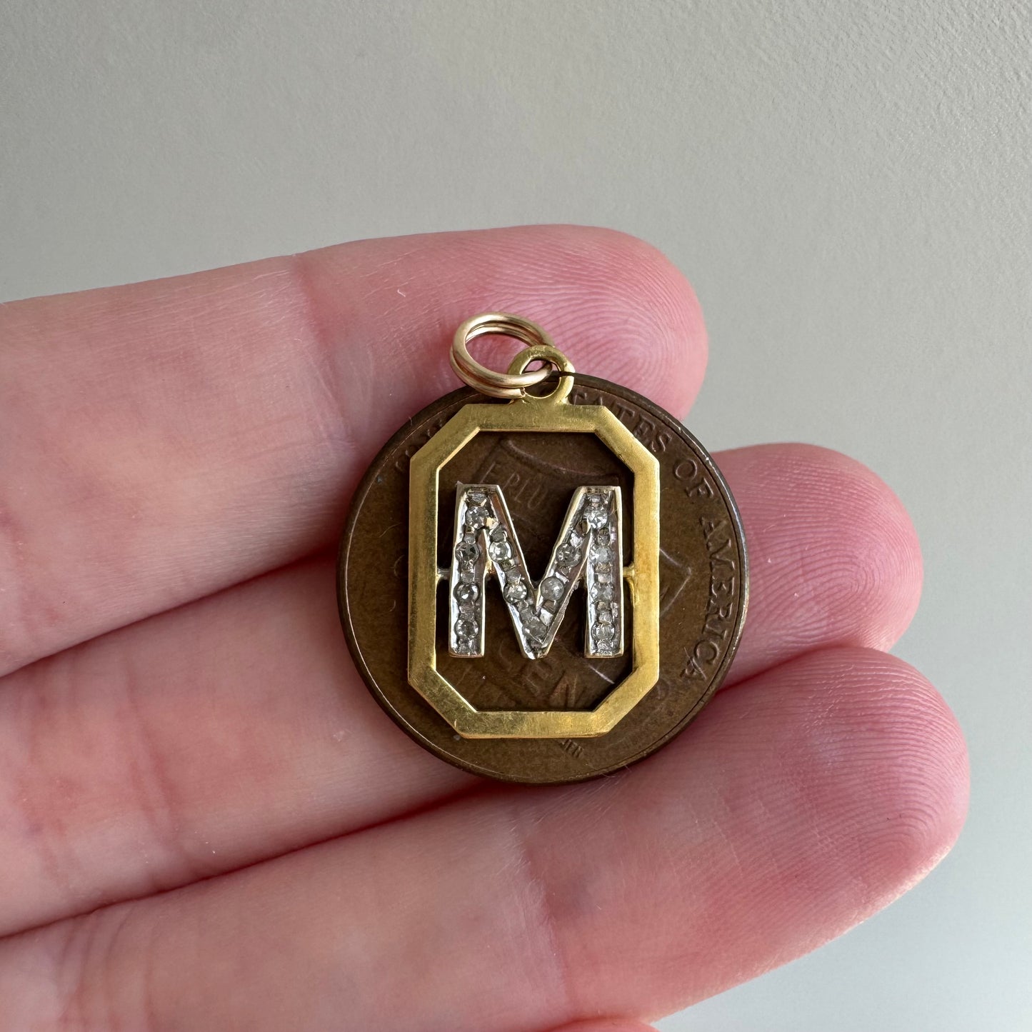 V I N T A G E // magnificent M / 18k and diamond M initial / a charm or pendant