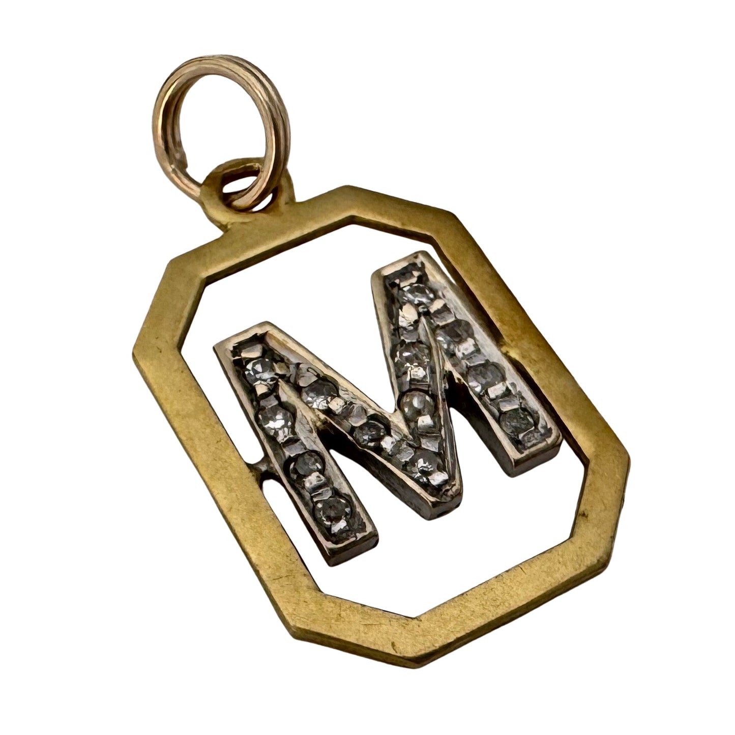 V I N T A G E // magnificent M / 18k and diamond M initial / a charm or pendant