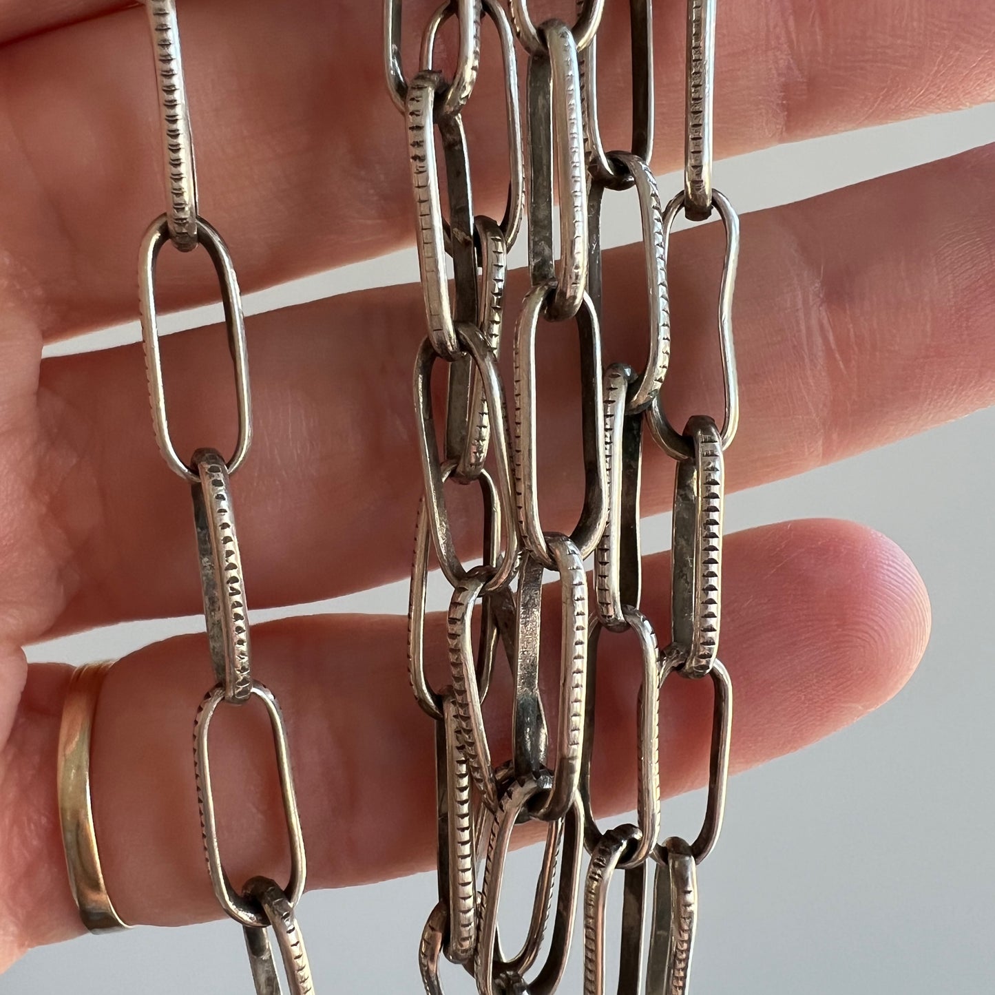 V I N T A G E // handmade paperclip / sterling silver long oval link chain / 23.75", 11g