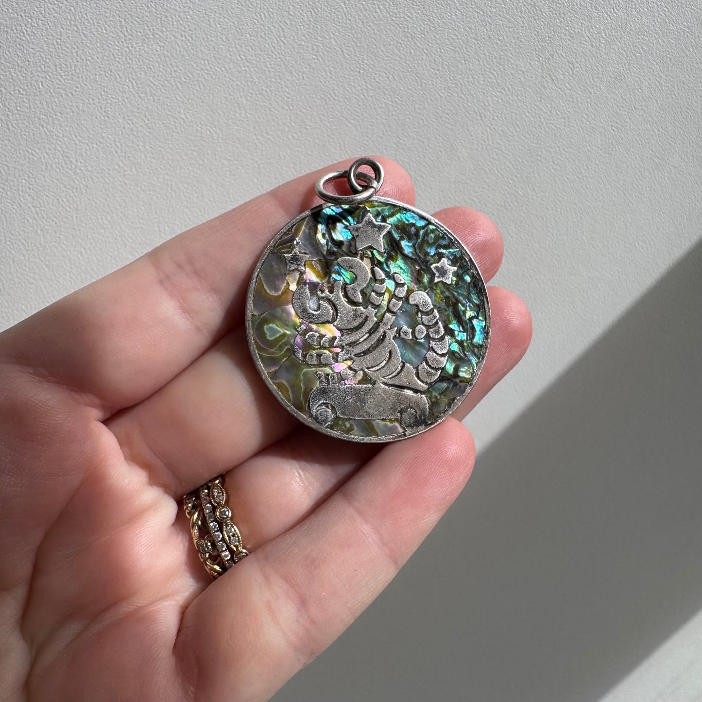 V I N T A G E // psychedelic scorpio / sterling silver and abalone scorpion / a pendant