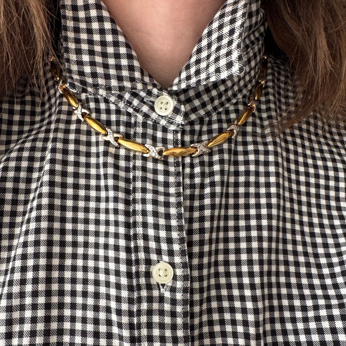 E S T A T E // widest hugs / gold over sterling silver puffy hugs and kisses link necklace / 16.75", 16.8g