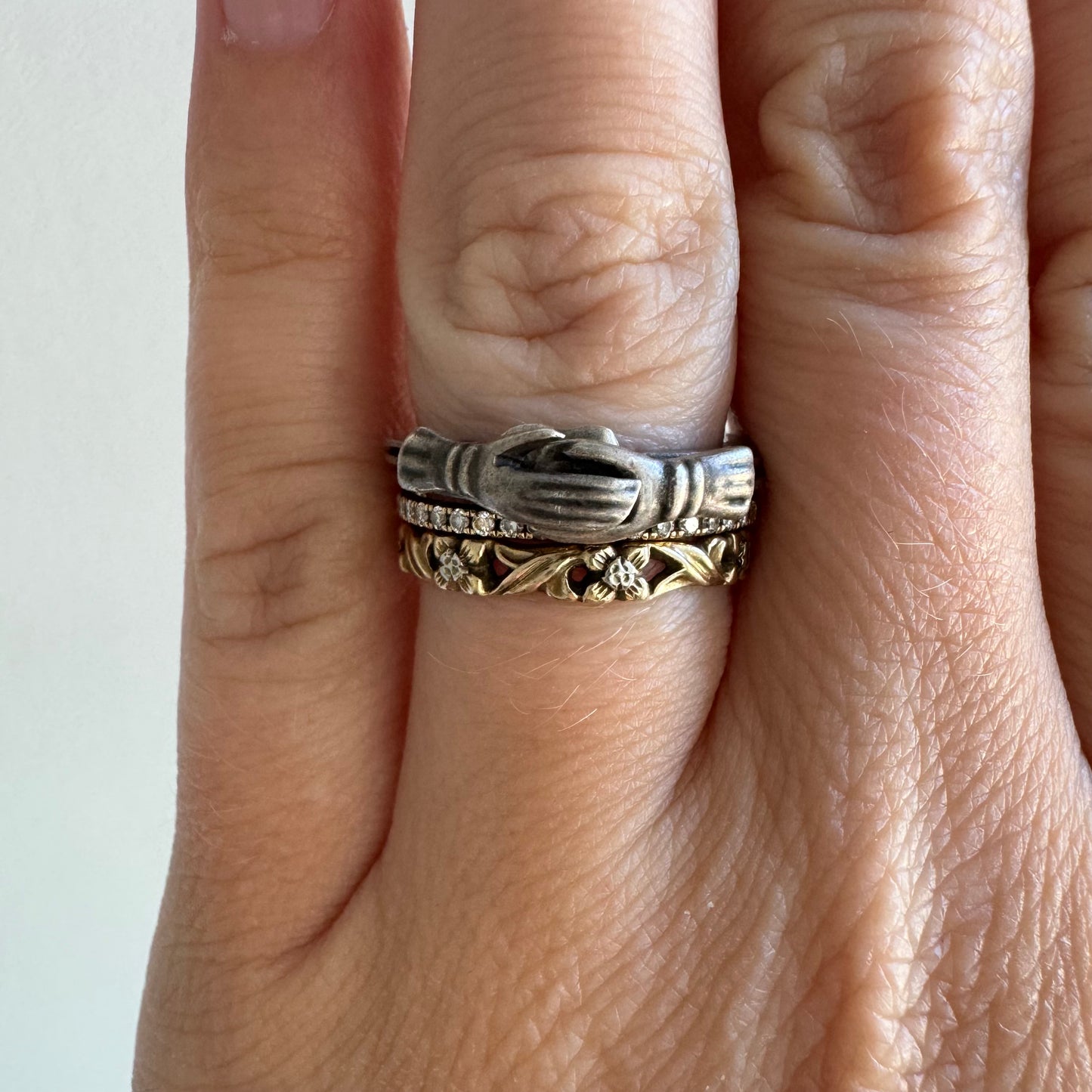 V I N T A G E // fabulous fede / sterling silver hinged fede gimmel ring / size 4.75