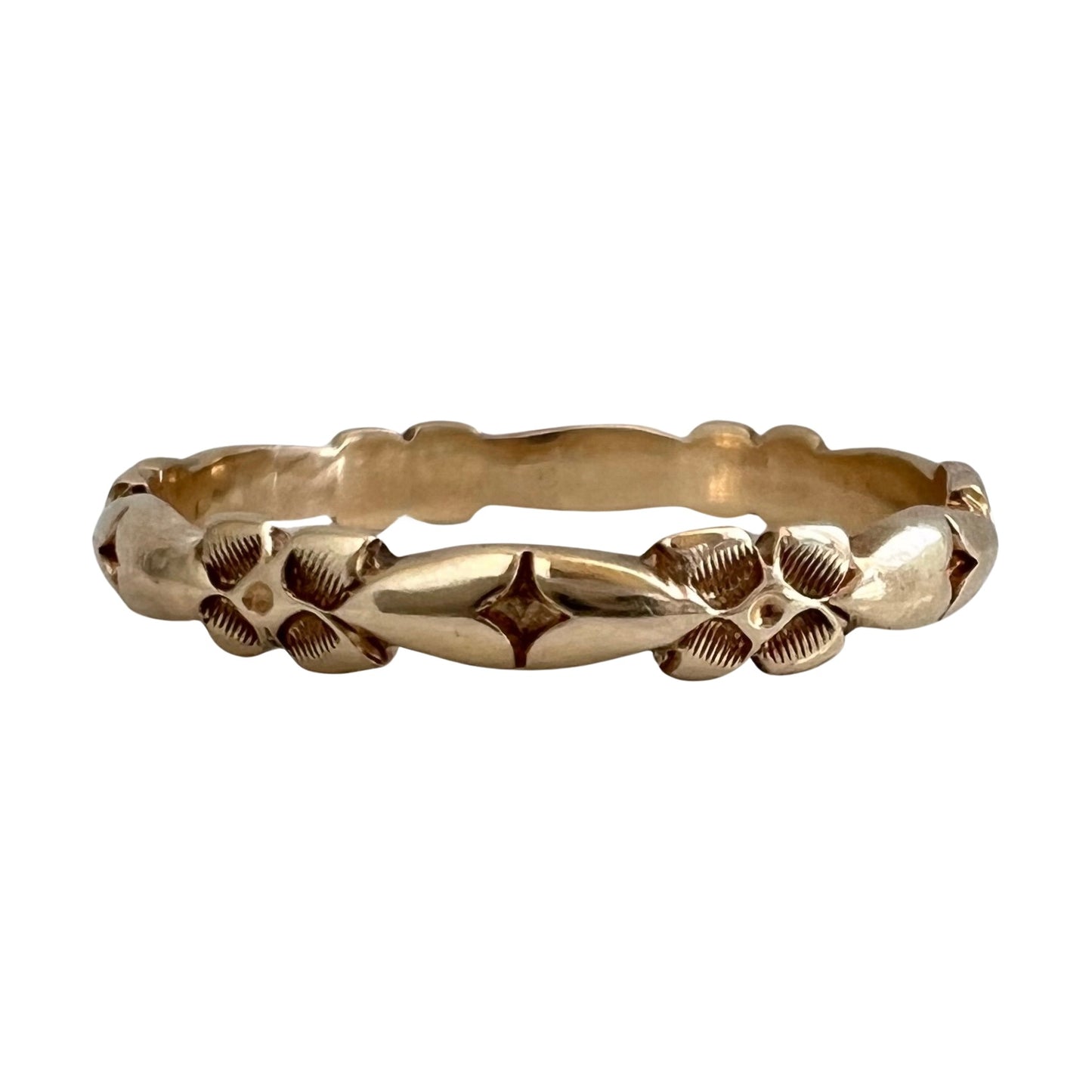 very very V I N T A G E // forget me not love / 14k yellow gold floral and heart eternity band / size 6.25