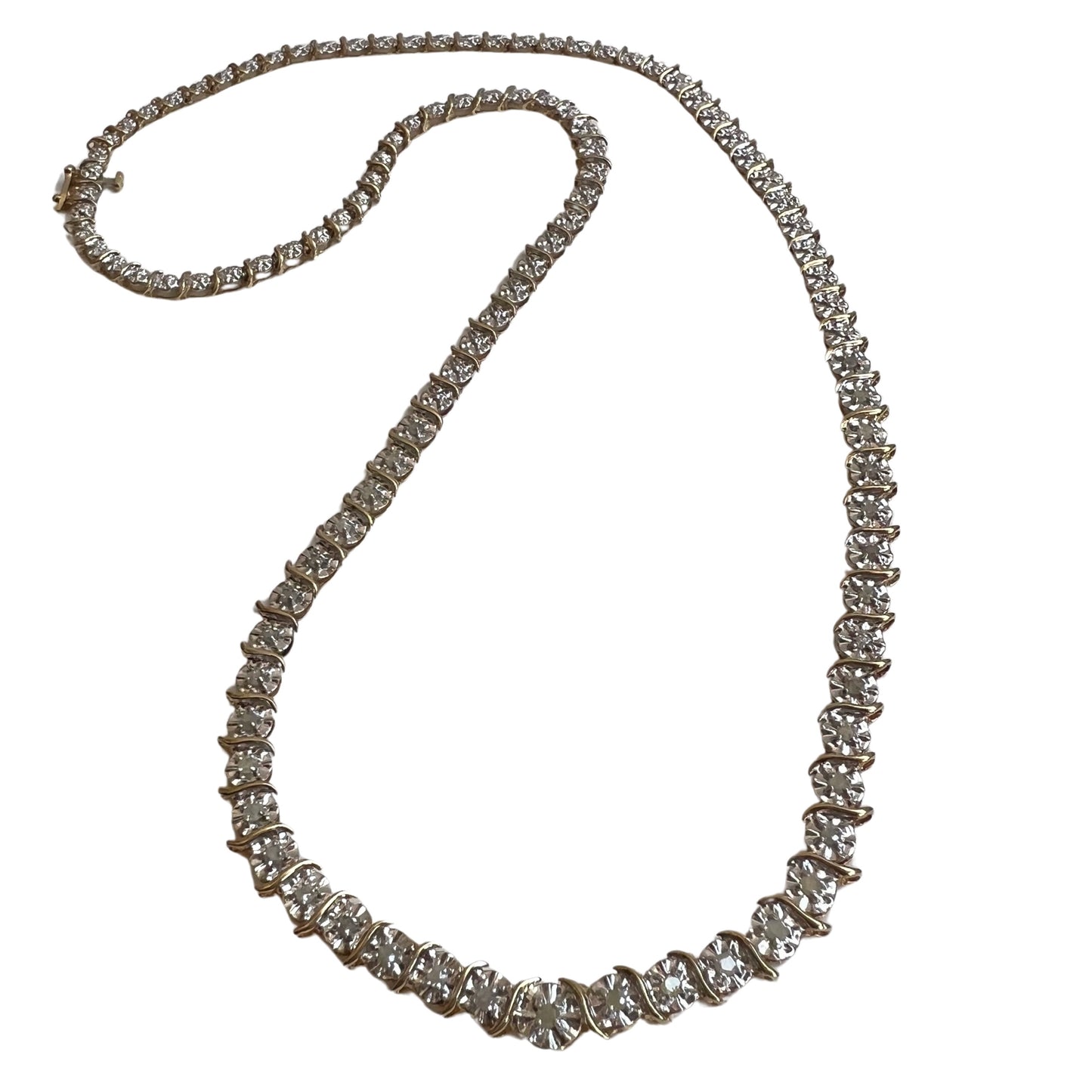 P R E - L O V E D // daisy book chain / 10k yellow and white gold diamond tennis necklace / 19.5", 15g