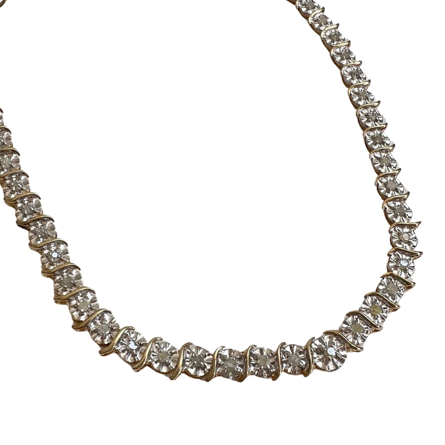 P R E - L O V E D // daisy book chain / 10k yellow and white gold diamond tennis necklace / 19.5", 15g