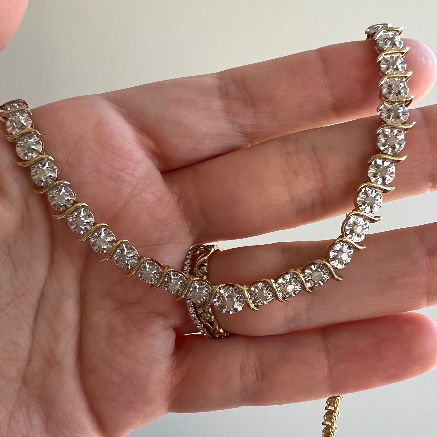 P R E - L O V E D // daisy book chain / 10k yellow and white gold diamond tennis necklace / 19.5", 15g