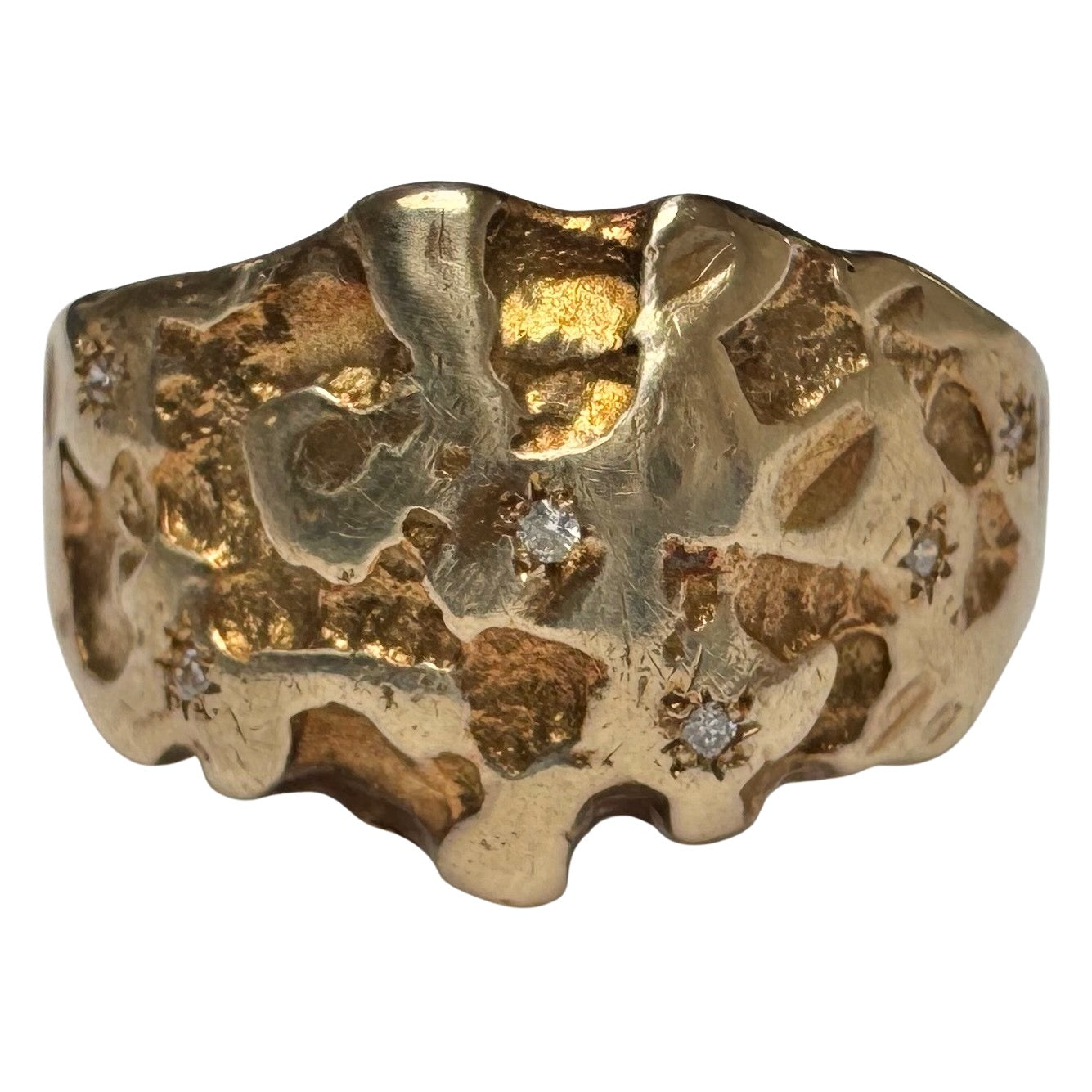 reimagined V I N T A G E // star story / 10k tapered nugget style domed band with six new star-set diamonds / size 7.75