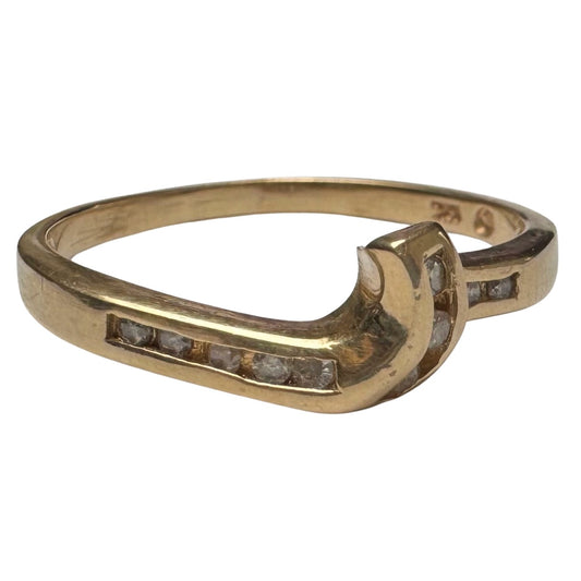 V I N T A G E // helpful hug / 10k and diamond swirly ring guard stacking band / size 8.75