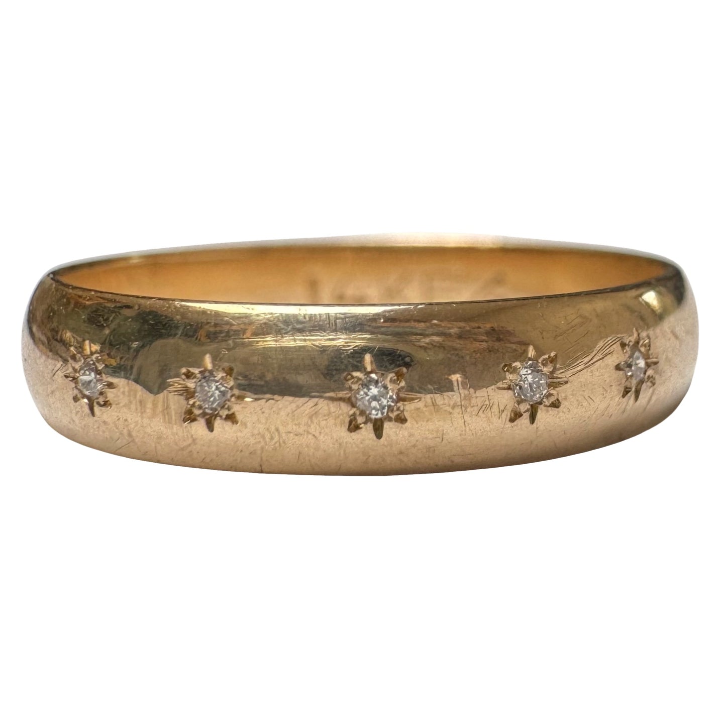 reimagined V I N T A G E // star story / 14k 4.1mm wide band with five new star-set diamonds / size 7 to 7.75