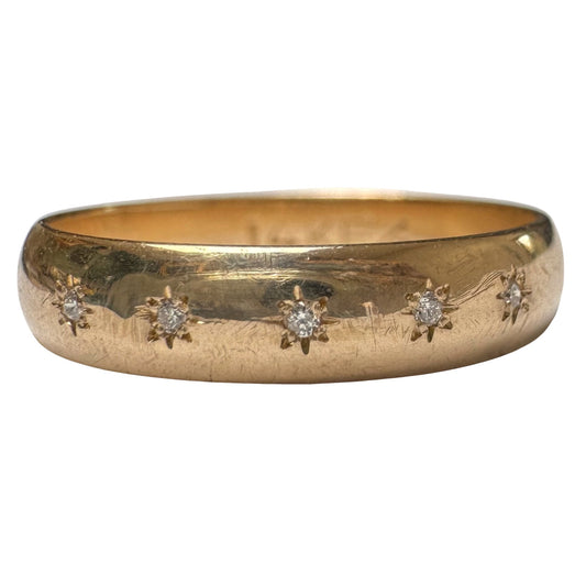 reimagined V I N T A G E // star story / 14k 4.1mm wide band with five new star-set diamonds / size 7 to 7.75