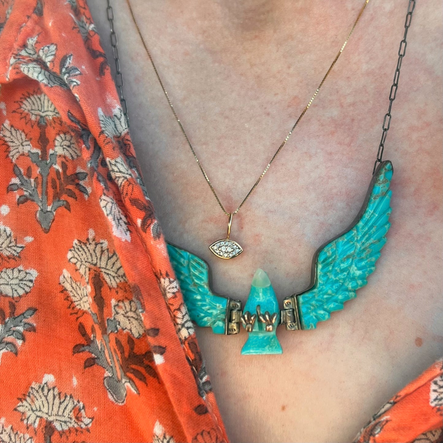 P R E - L O V E D // ready for flight / sterling silver and turquoise artist signed eagle necklace / a necklace