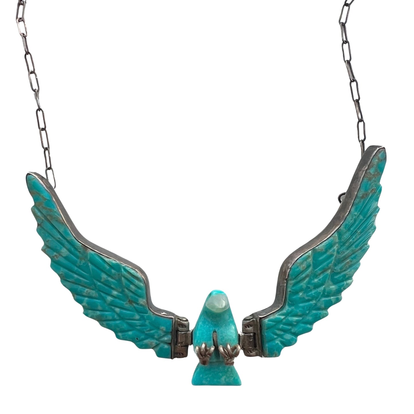 P R E - L O V E D // ready for flight / sterling silver and turquoise artist signed eagle necklace / a necklace