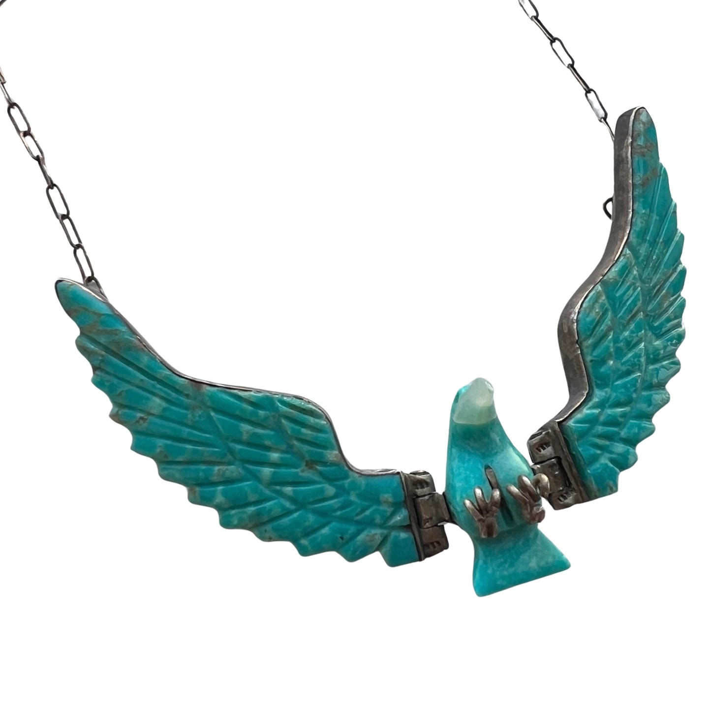 P R E - L O V E D // ready for flight / sterling silver and turquoise artist signed eagle necklace / a necklace