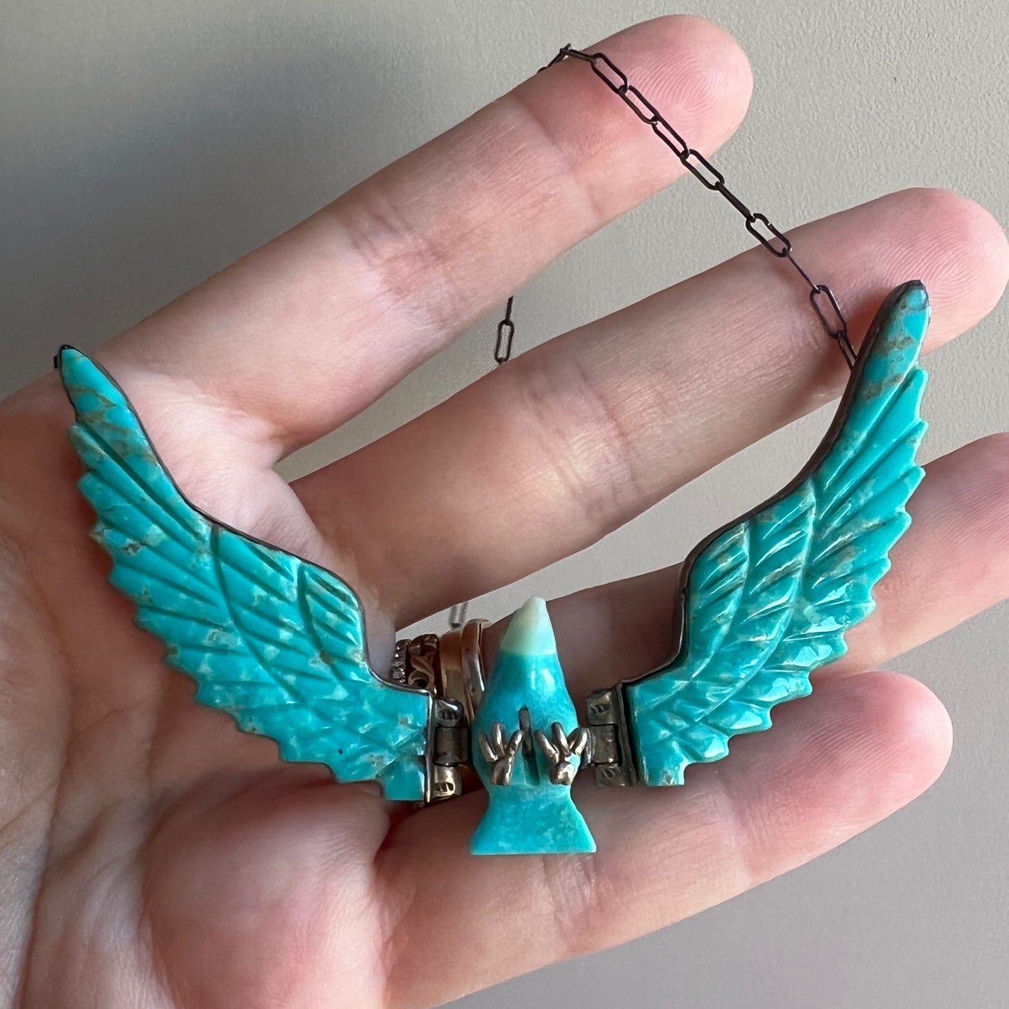 P R E - L O V E D // ready for flight / sterling silver and turquoise artist signed eagle necklace / a necklace