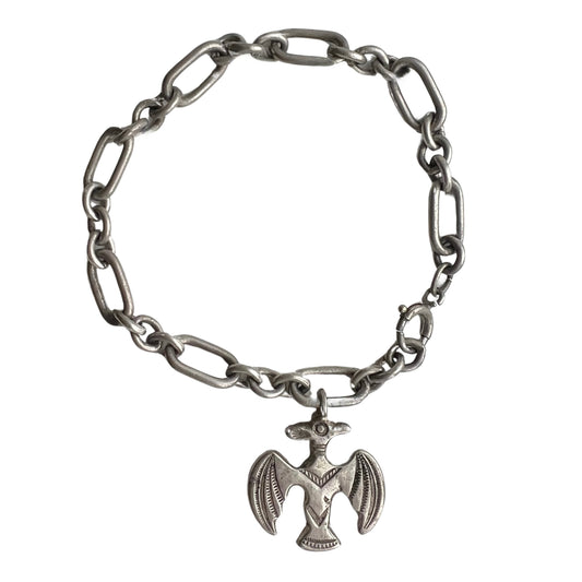 V I N T A G E // echolocator / sterling silver trombone chain with southwestern bat charm / 7.75" bracelet