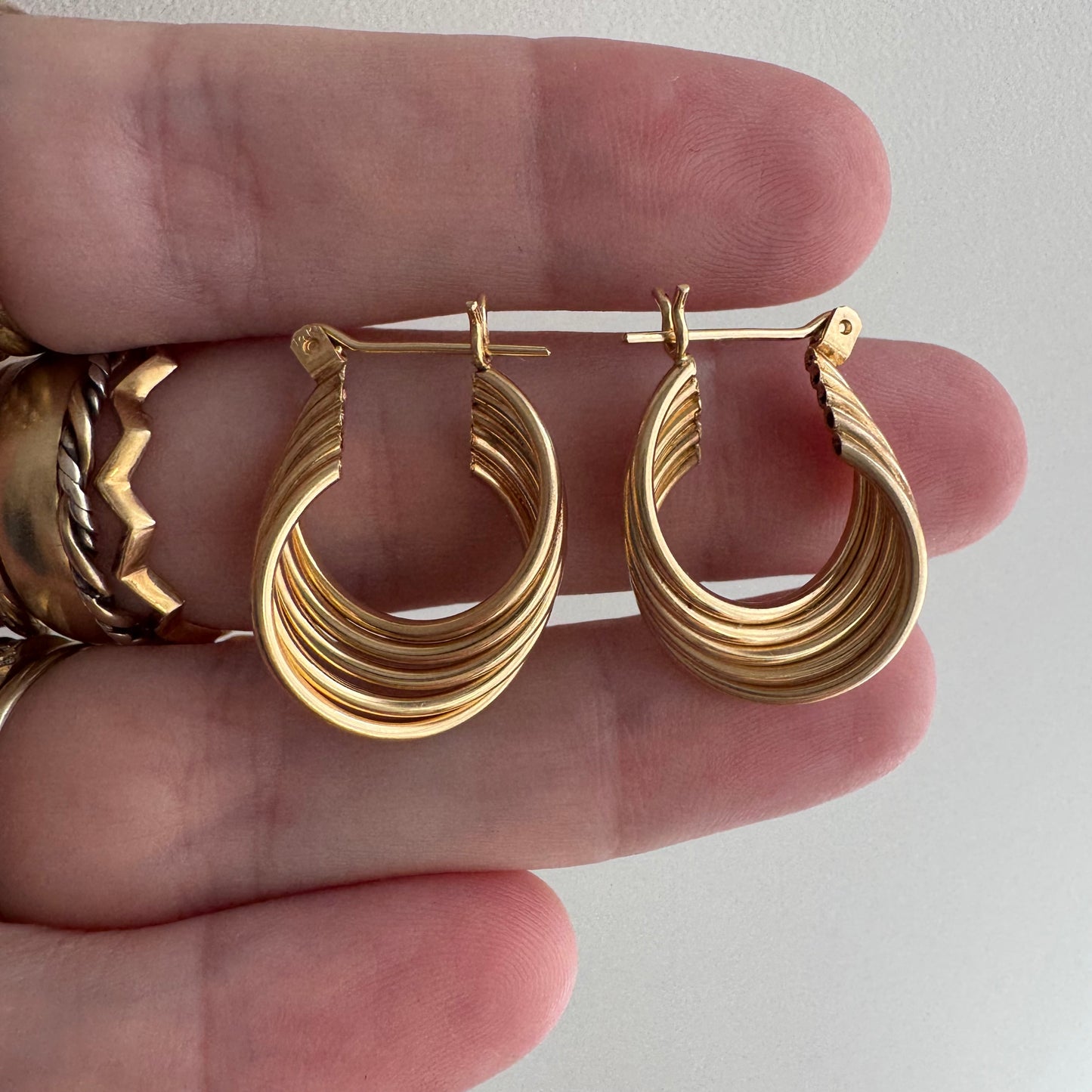E S T A T E // twisty tubes / 14k twisted five tube huggie hoops / earrings