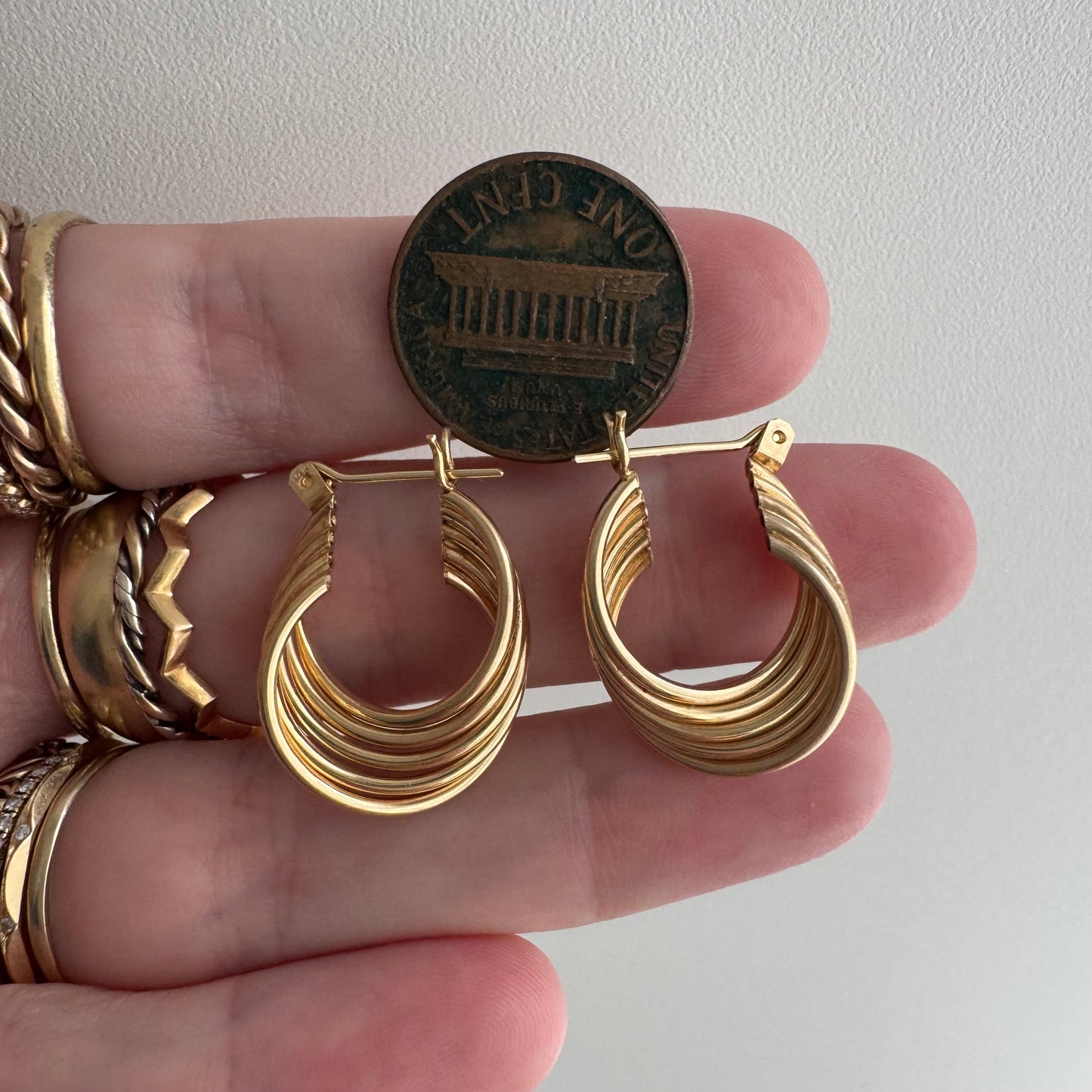 E S T A T E // twisty tubes / 14k twisted five tube huggie hoops / earrings