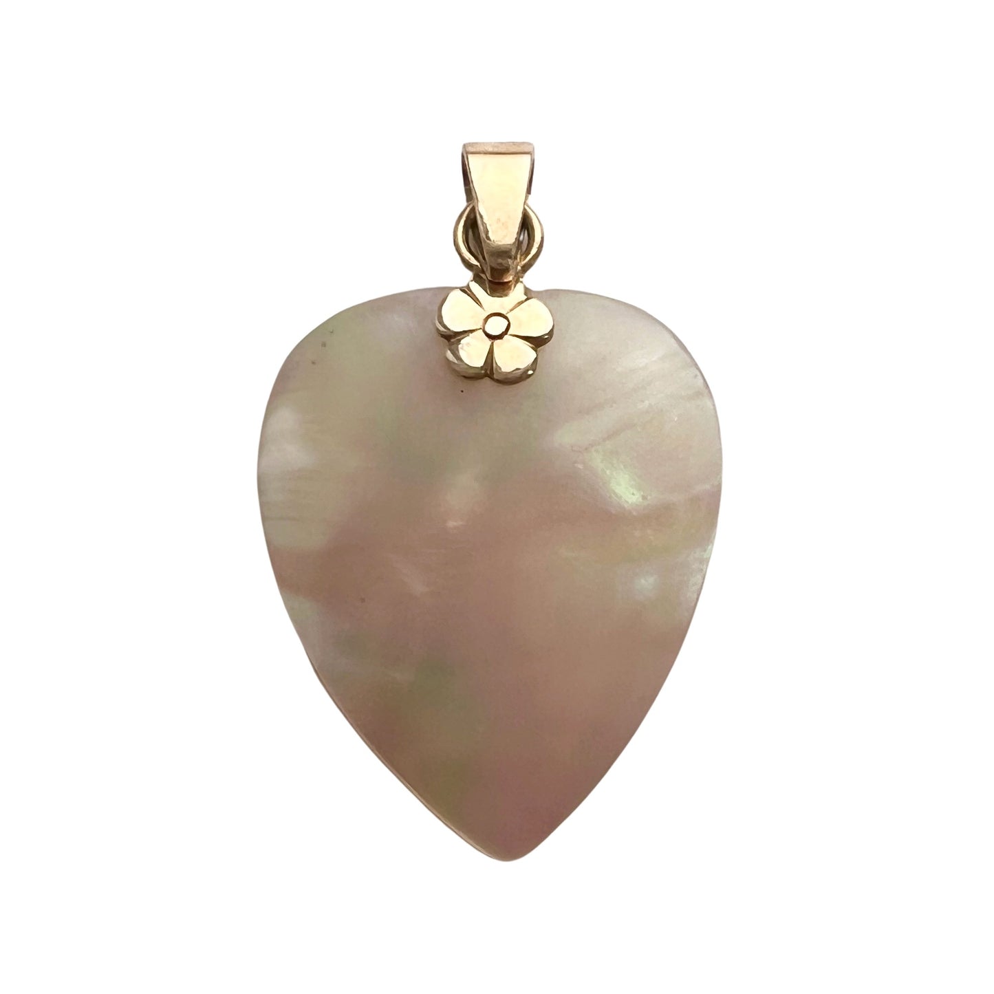 V I N T A G E // shimmery shield / 14k and mother of pearl floral heart shaped shield / a pendant