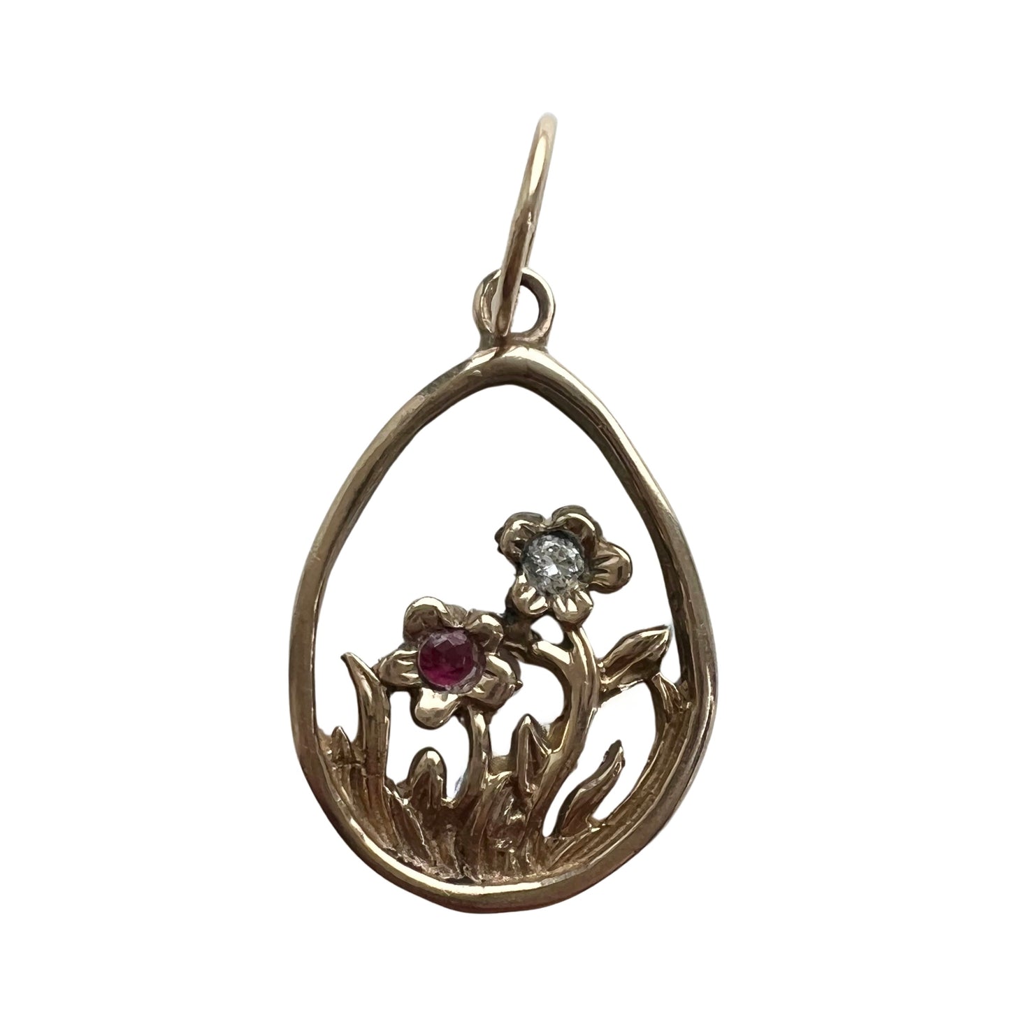 V I N T A G E // tiniest garden / 10k yellow gold with glass stones / a floral pendant