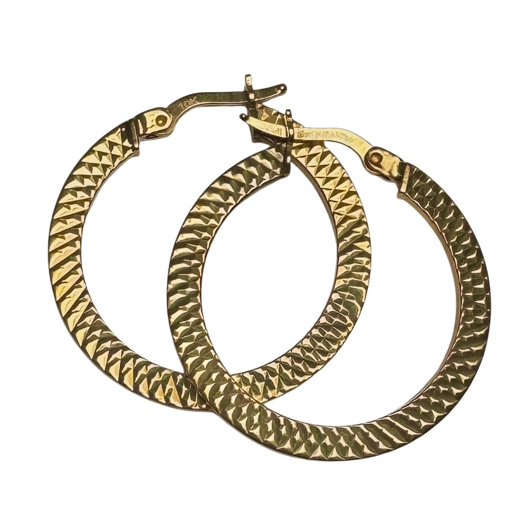 E S T A T E // snake skin circles / 10k flat wide etched round hoops / earrings