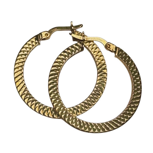 E S T A T E // snake skin circles / 10k flat wide etched round hoops / earrings