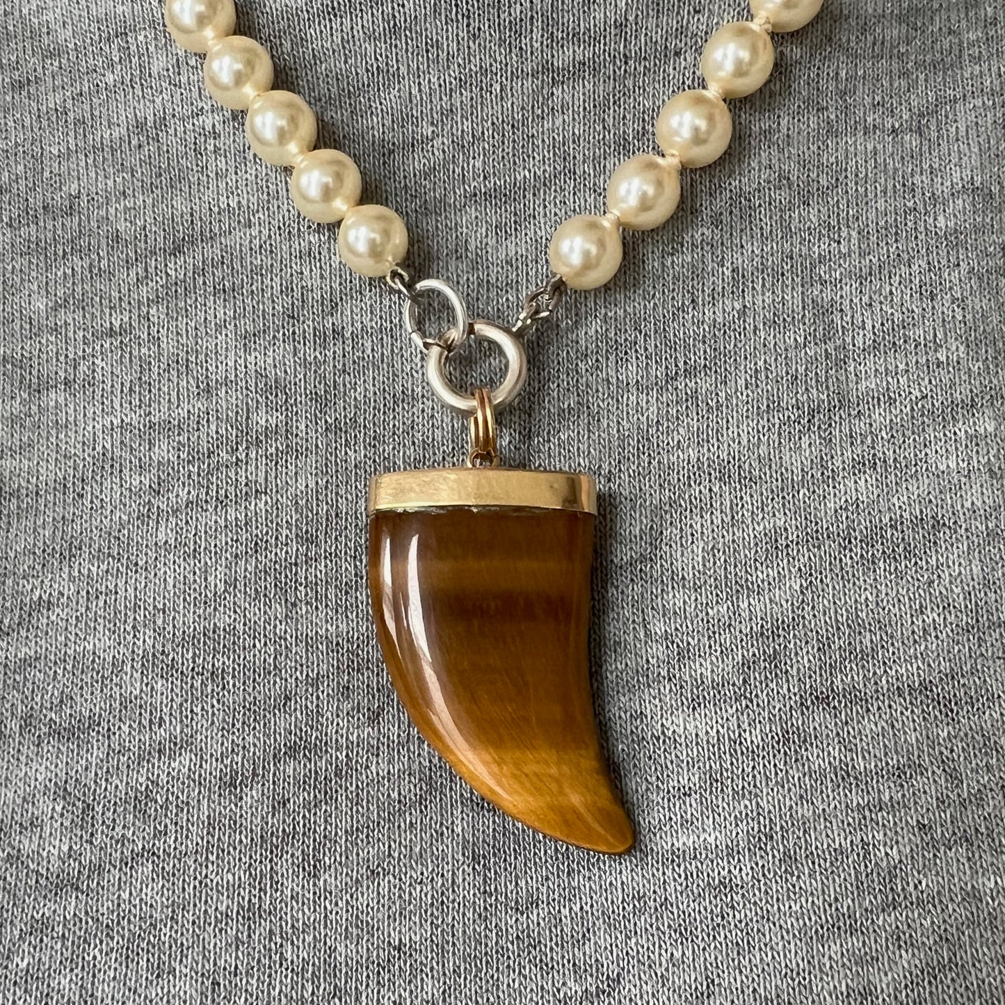 V I N T A G E // like a tusk / 14k and tigers eye mid century tusk / a pendant