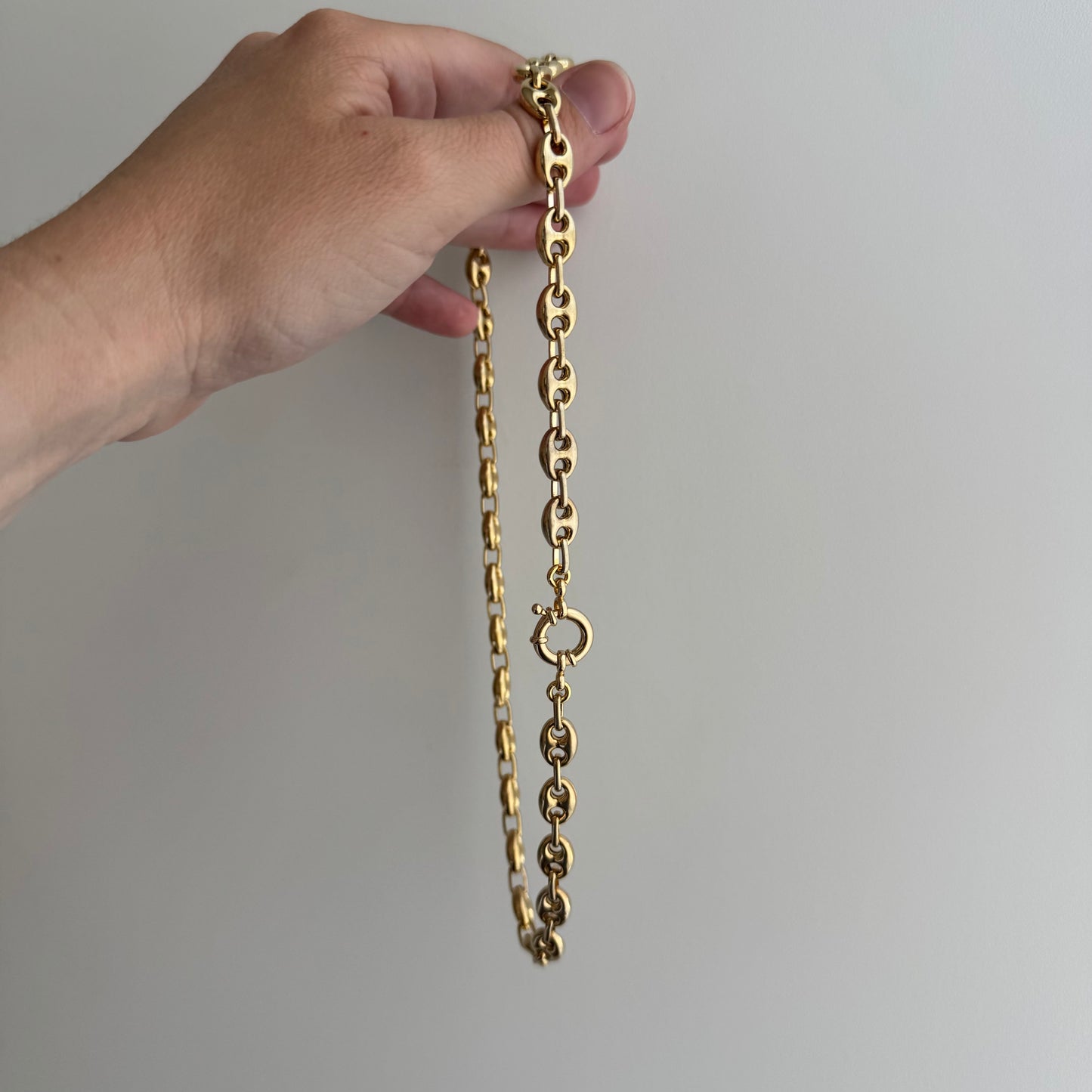 reimagined V I N T A G E // modern day watch chain / re-worked gold over sterling silver puffy mariner link chain / 18.5", 28.3g