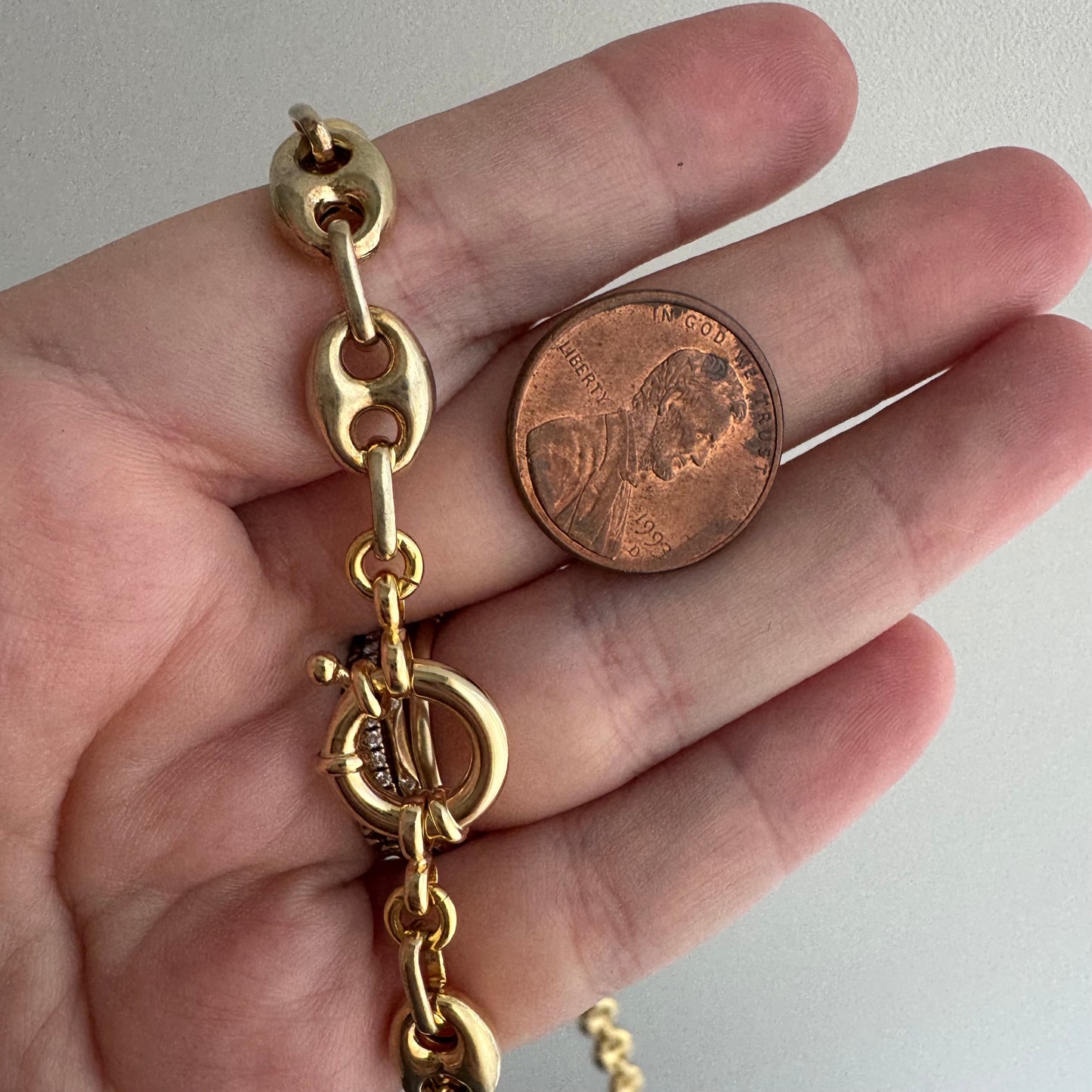 reimagined V I N T A G E // modern day watch chain / re-worked gold over sterling silver puffy mariner link chain / 18.5", 28.3g