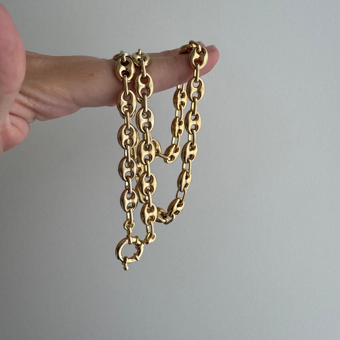 reimagined V I N T A G E // modern day watch chain / re-worked gold over sterling silver puffy mariner link chain / 18.5", 28.3g